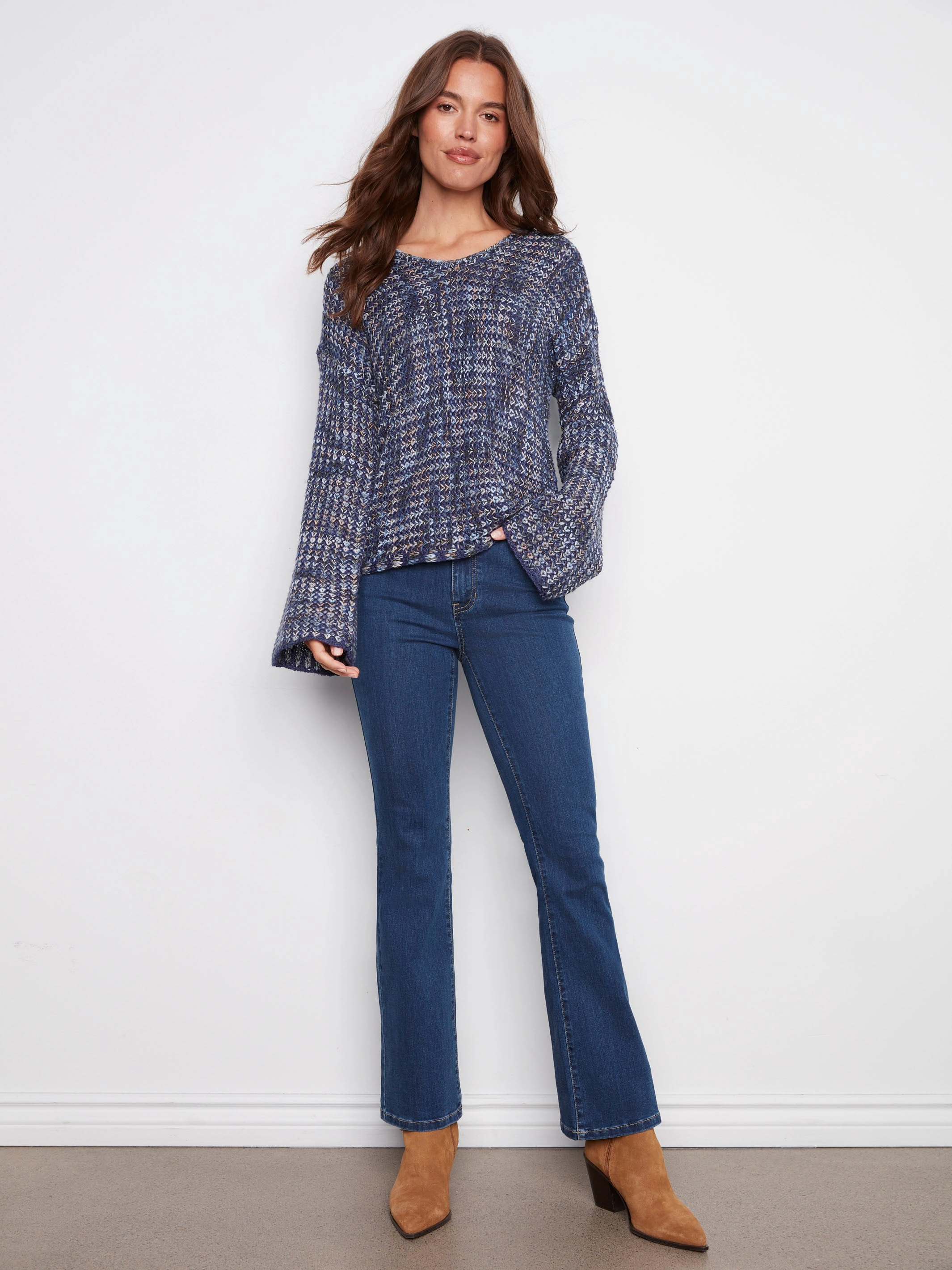 Designer Novelty Yarn Crochet Sweater - Blue