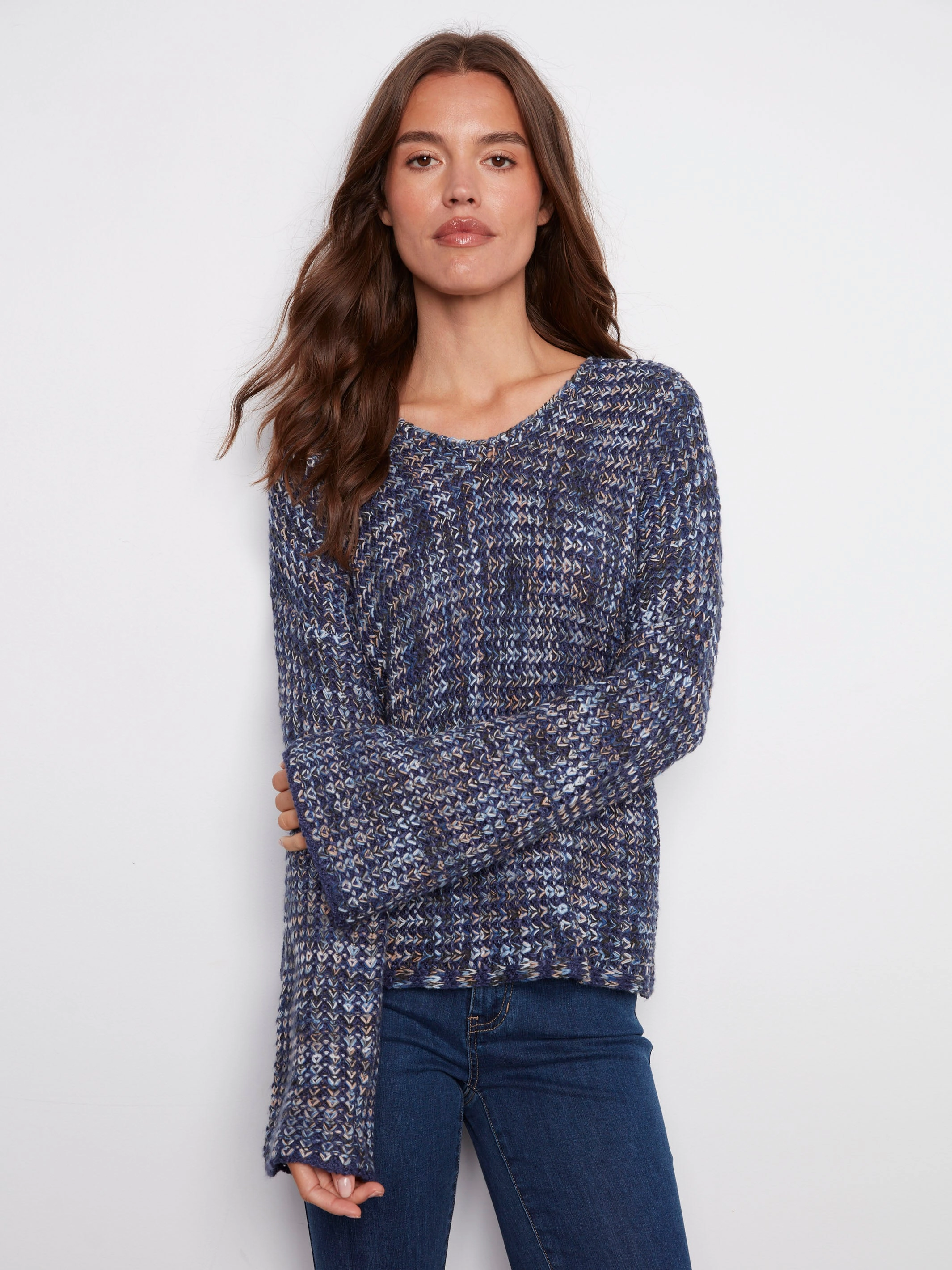 Novelty Yarn Crochet Sweater - Blue Studying Denim