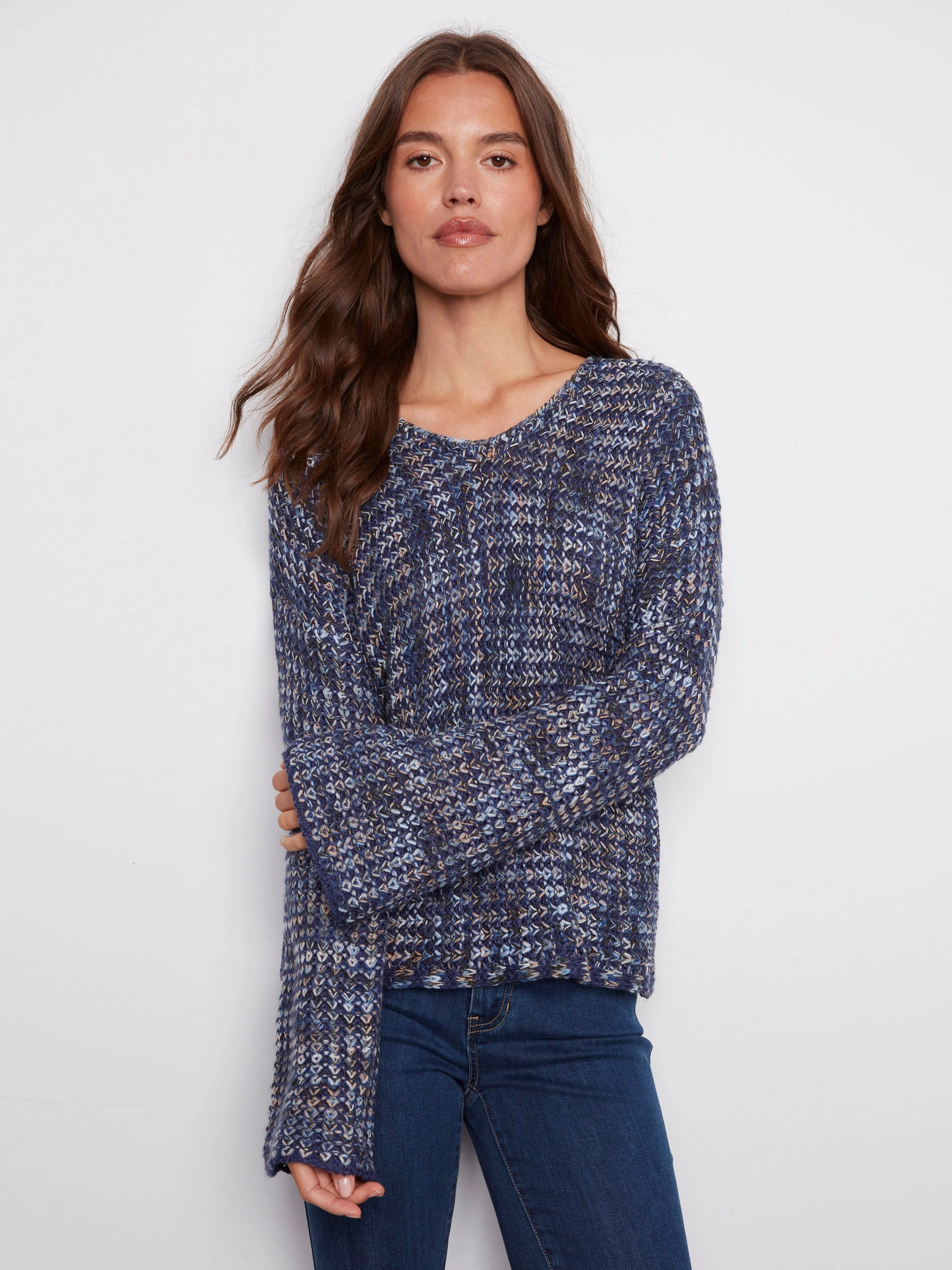Luxury Novelty Yarn Crochet Sweater - Blue