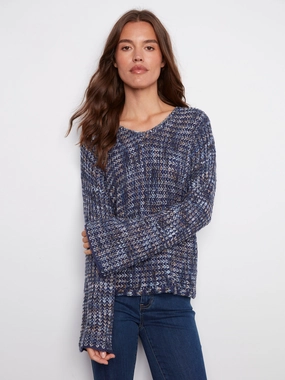 Novelty Yarn Crochet Sweater - Blue Studying Denim