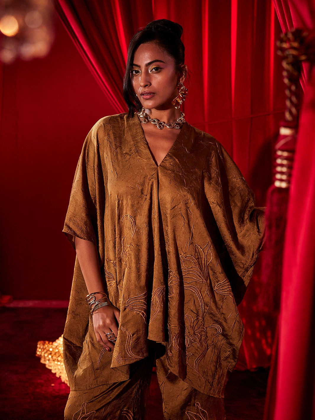 Ochre Embroidered Co-ord Set Smart Comfort