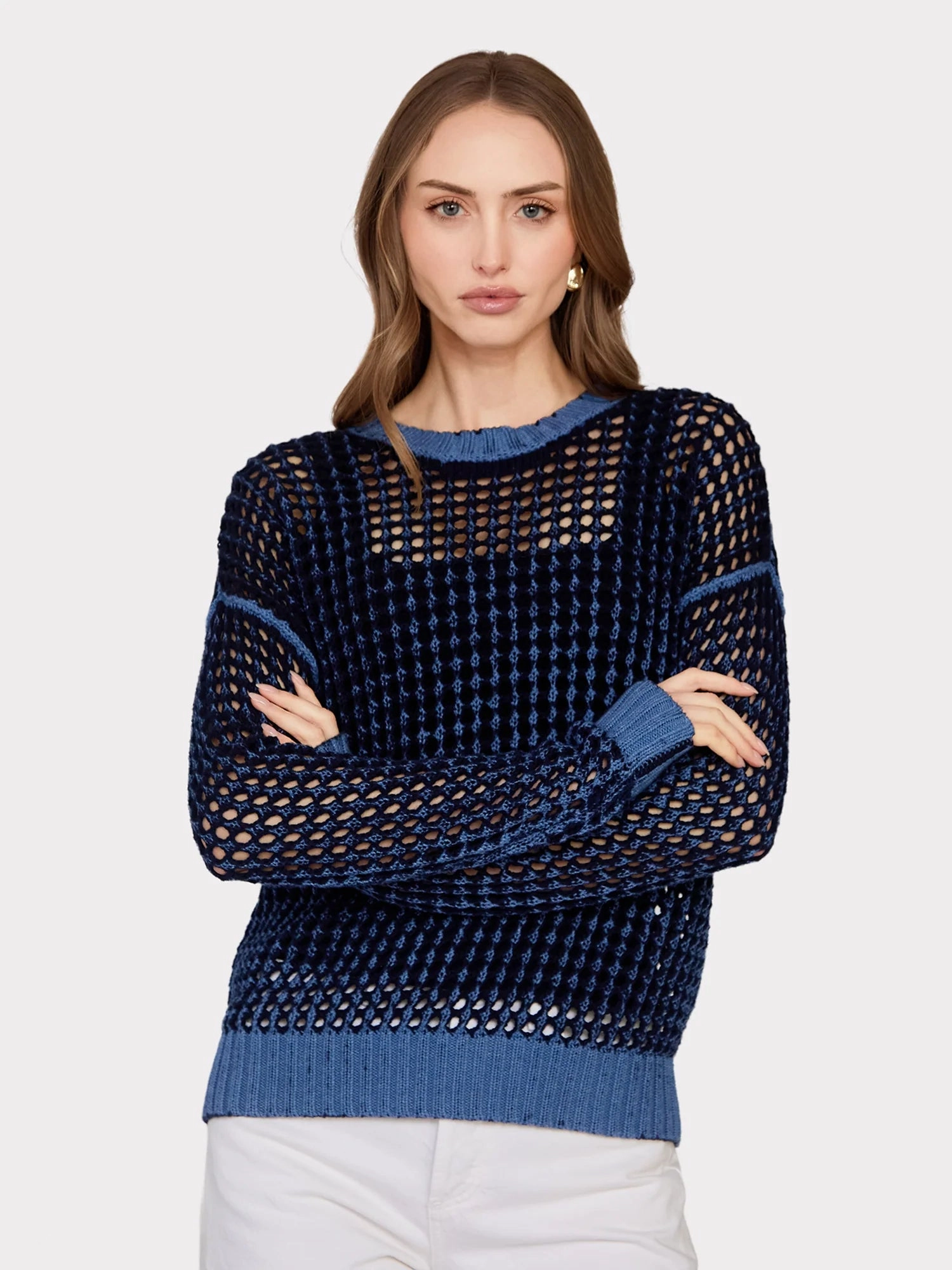 Timeless Wear INKED CHUNKY MESH CREW SWEATER