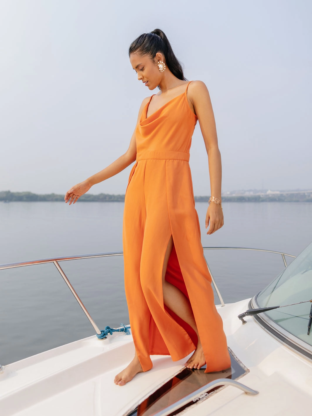 Light Base Opal Slit Jumpsuit