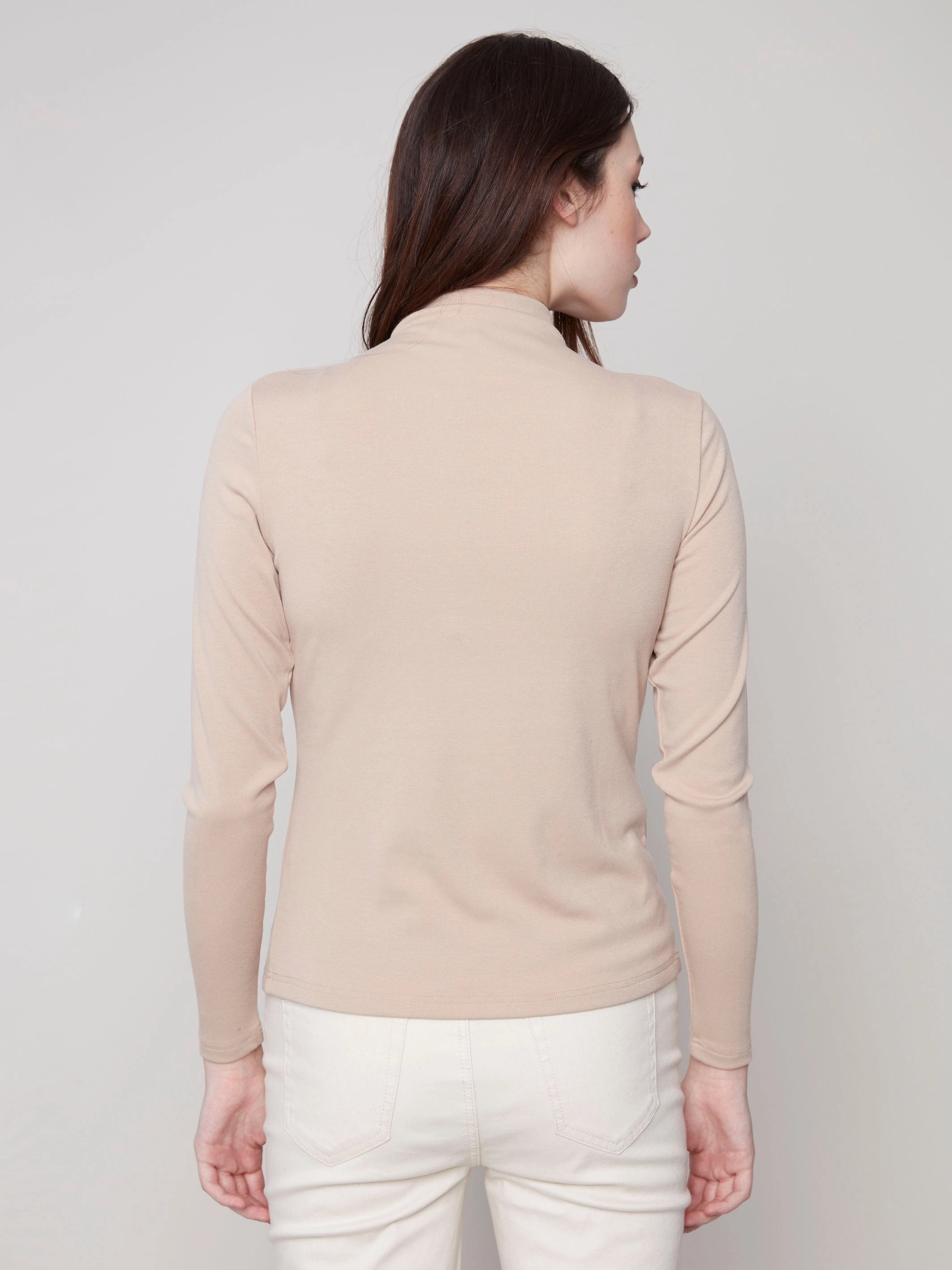 Long Sleeve Mock Neck Top - Sesame LaserCutVents QuickPackFoldableDesign