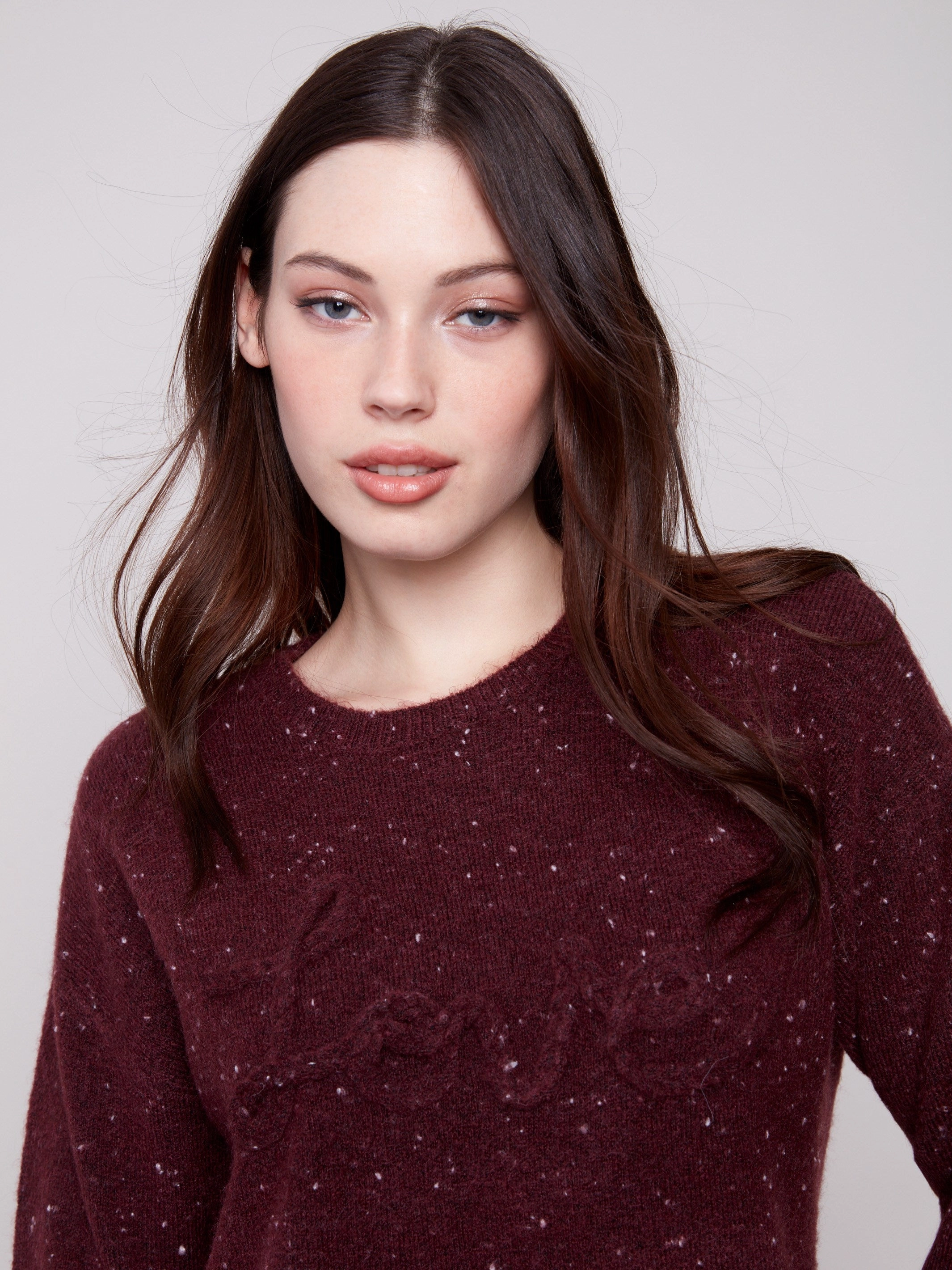 Retirement Braided Love Crew Neck Sweater - Cabernet