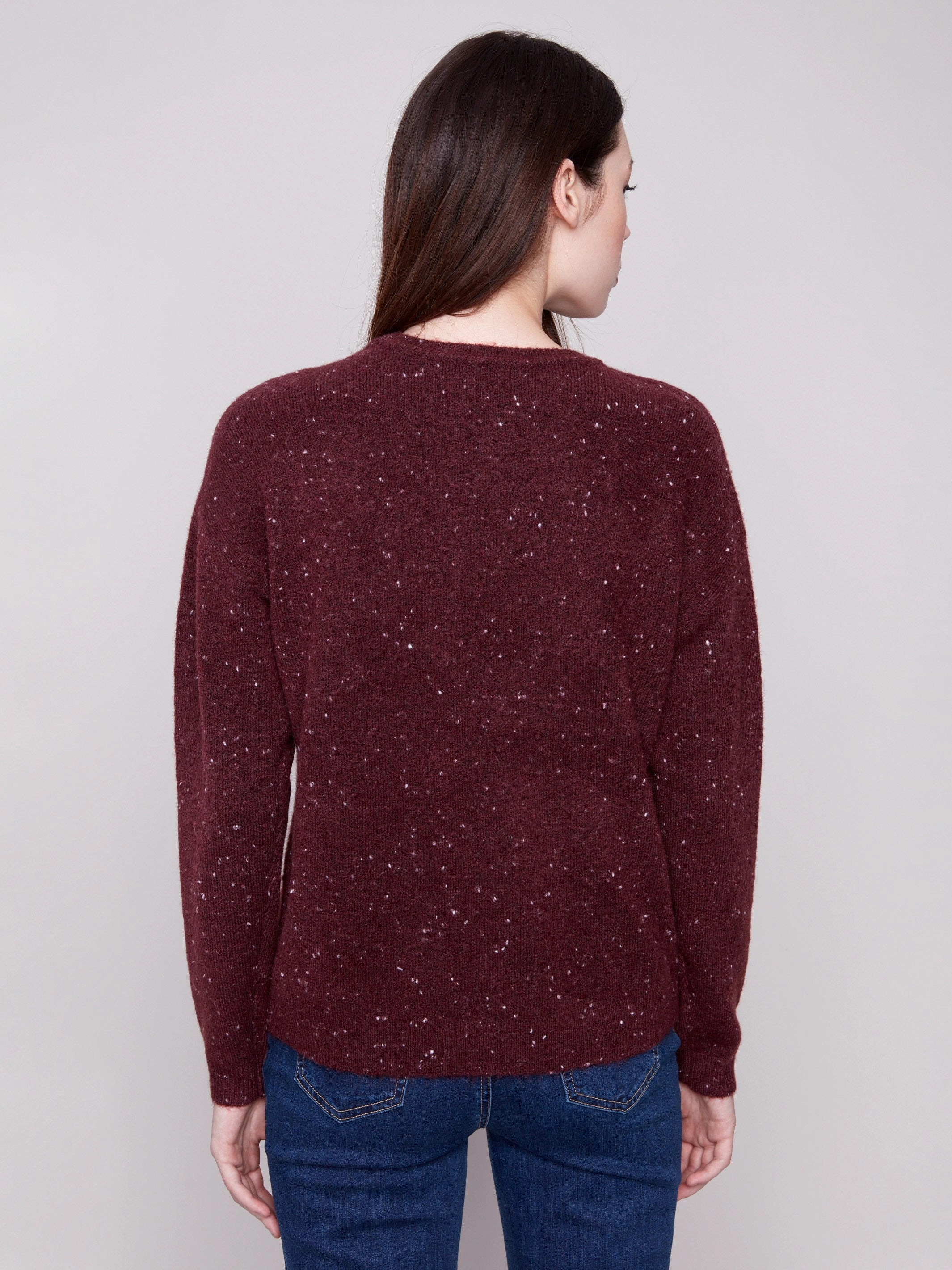 balcony Braided Love Crew Neck Sweater - Cabernet