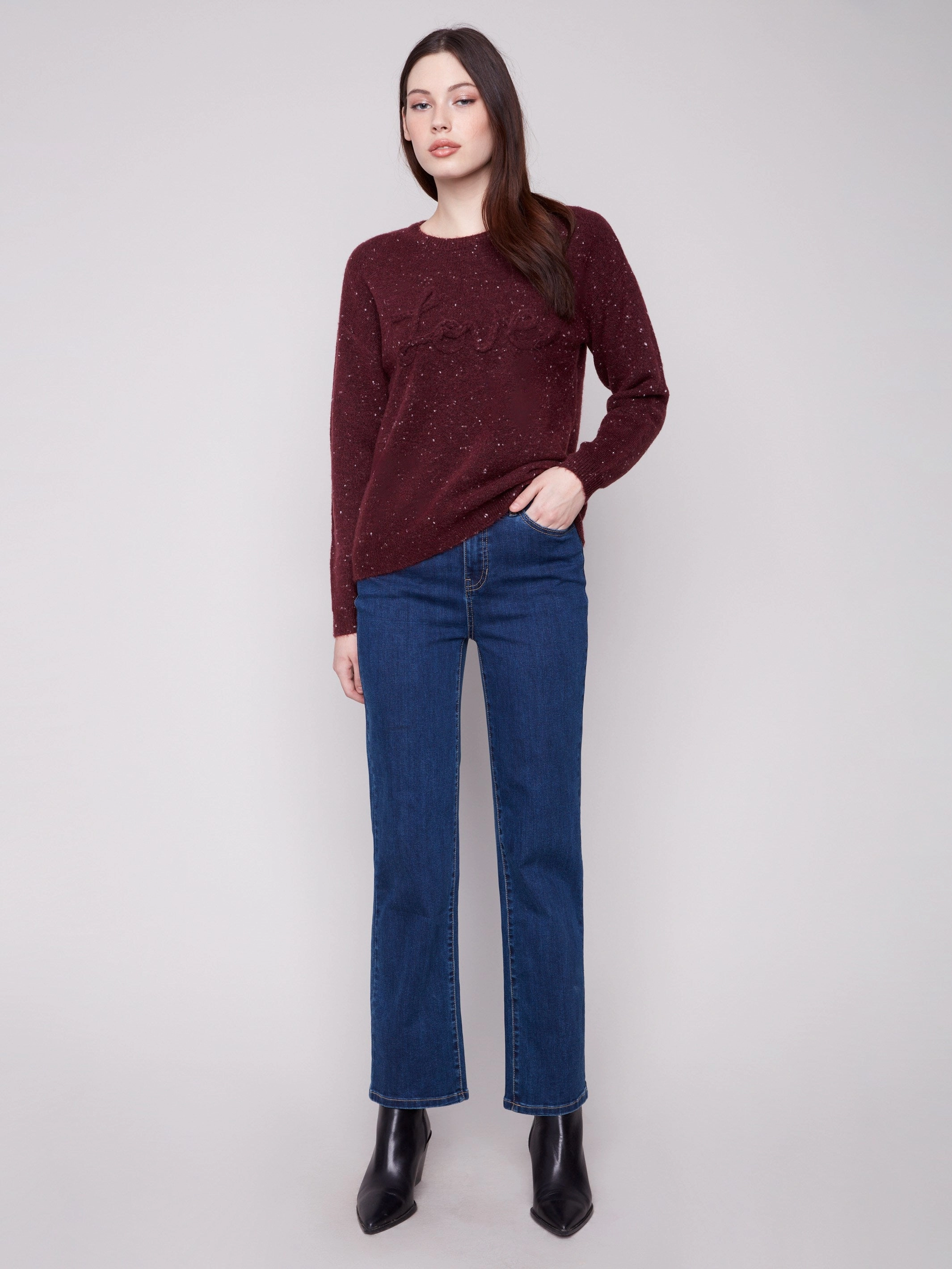 runner Braided Love Crew Neck Sweater - Cabernet