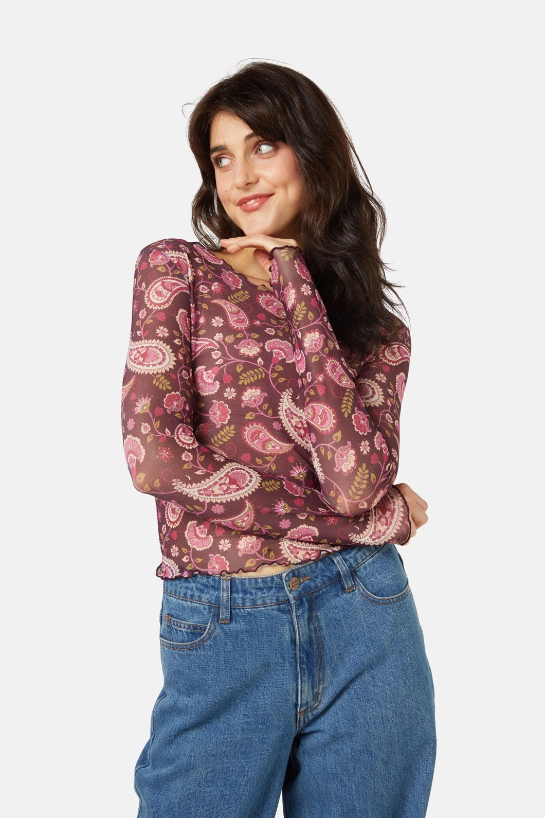 Paisley Mesh Top Non Restrictive Collar