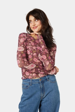 Paisley Mesh Top Non Restrictive Collar