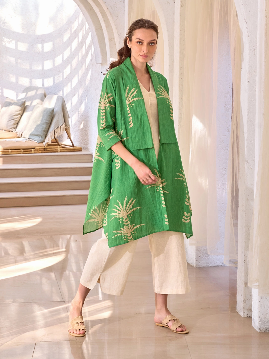 Satin-Finish Palm Island Pleated Top