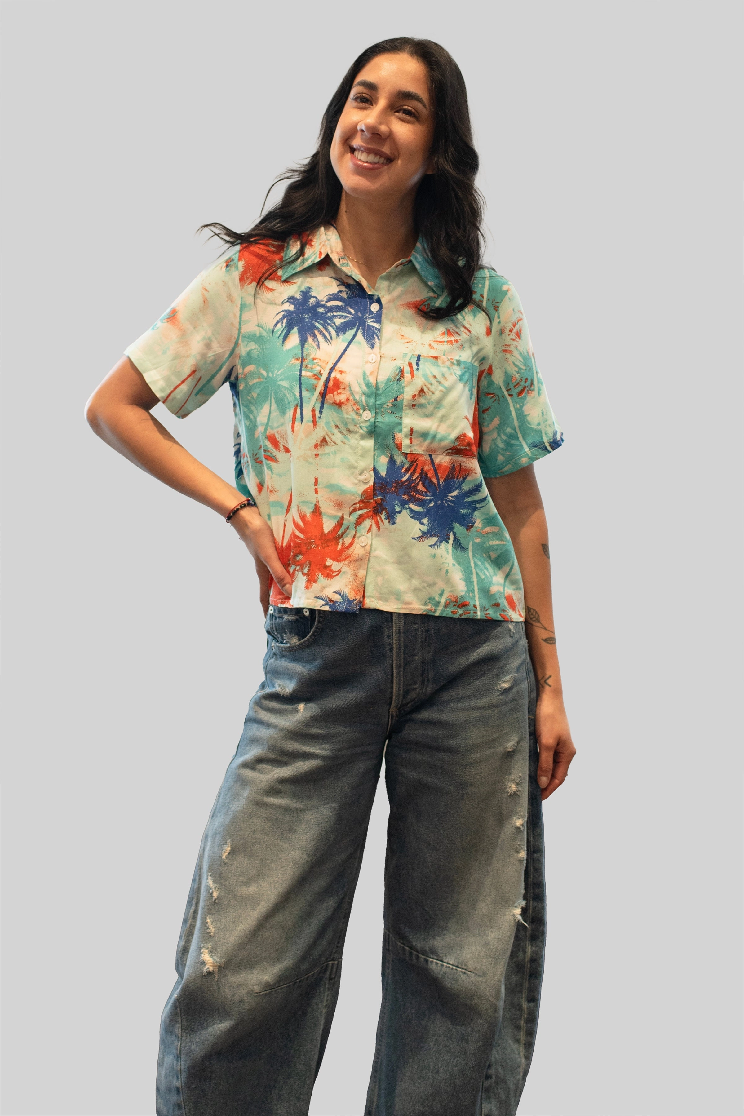 PALM TREE SHORT SLEEVE SHIRT WrinkleFreeTexture