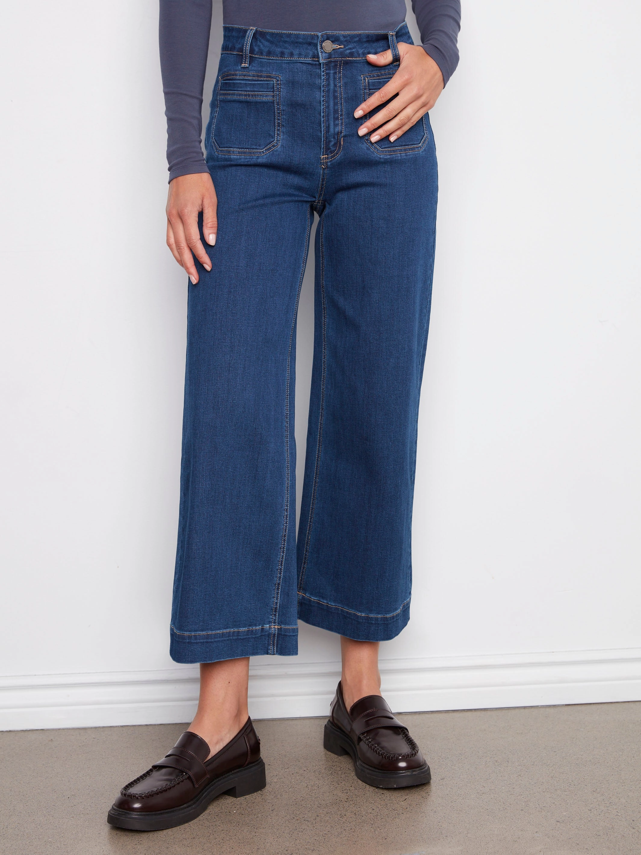 Classic Appeal Patch Pocket Flare Jeans - Indigo