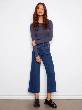 Versatile Comfort Casual Essentials Patch Pocket Flare Jeans - Indigo