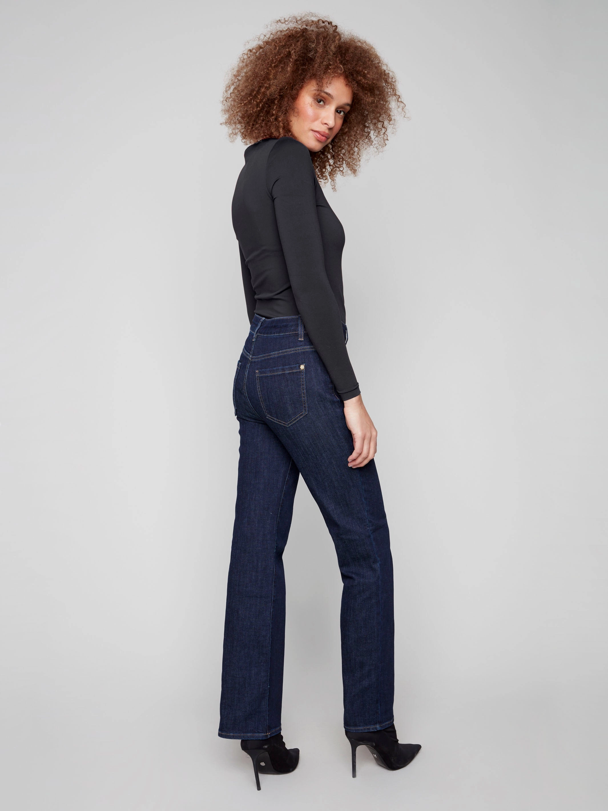 City Life Style Patch Pocket Flare Jeans With Rivets - Deep Blue