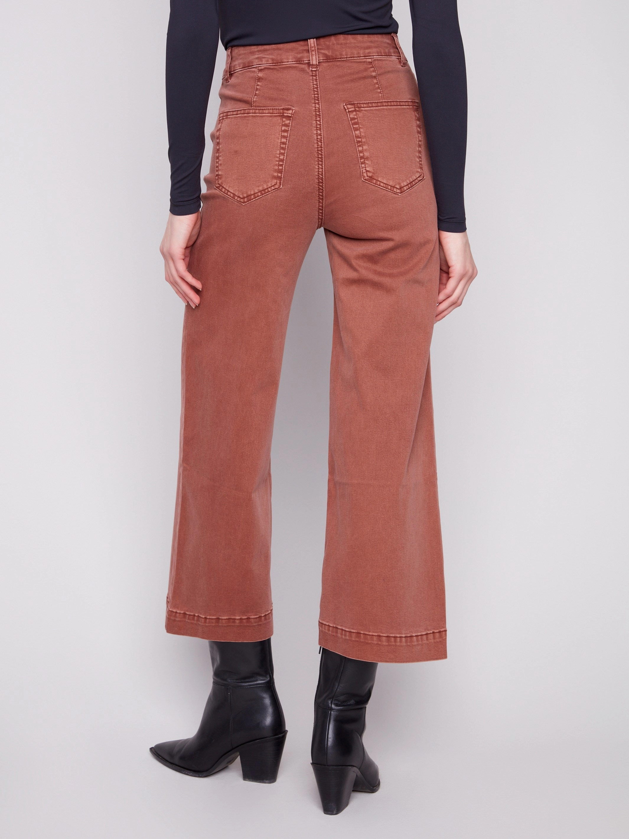 Patch Pocket Flare Twill Pants - Sepia Affordable Neutral Holiday Vibes Neutral Casual Streetwear Fan