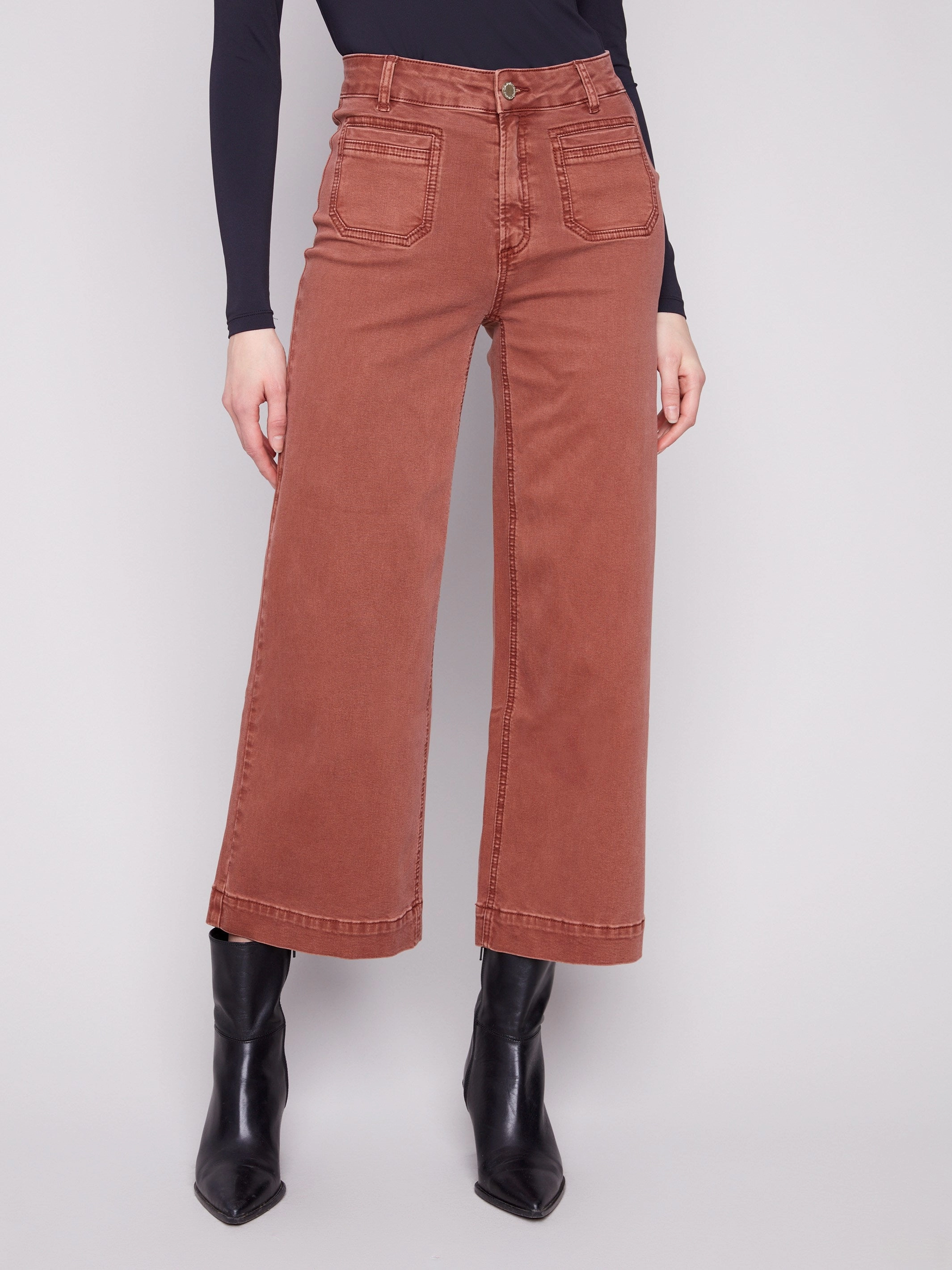 Patch Pocket Flare Twill Pants - Sepia Casual Element Casual Comfort