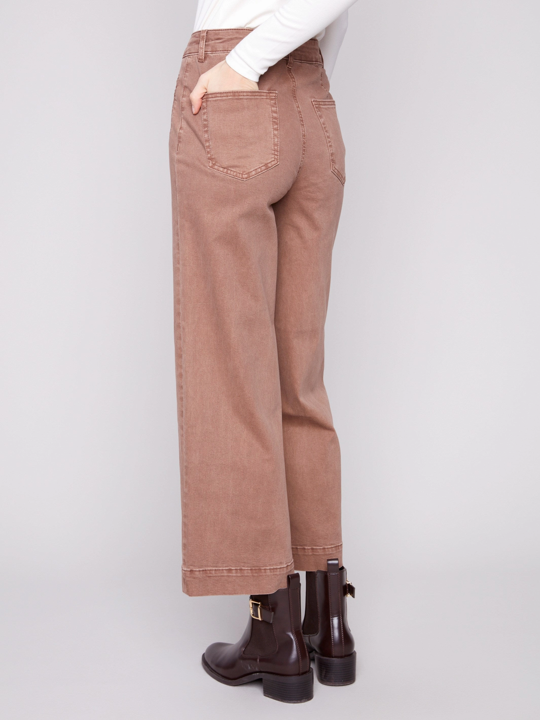 Durable Weave Patch Pocket Flare Twill Pants - Truffle