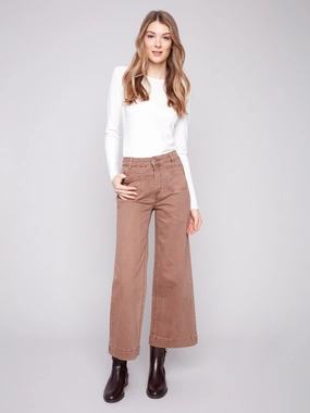Polished Look Patch Pocket Flare Twill Pants - Truffle