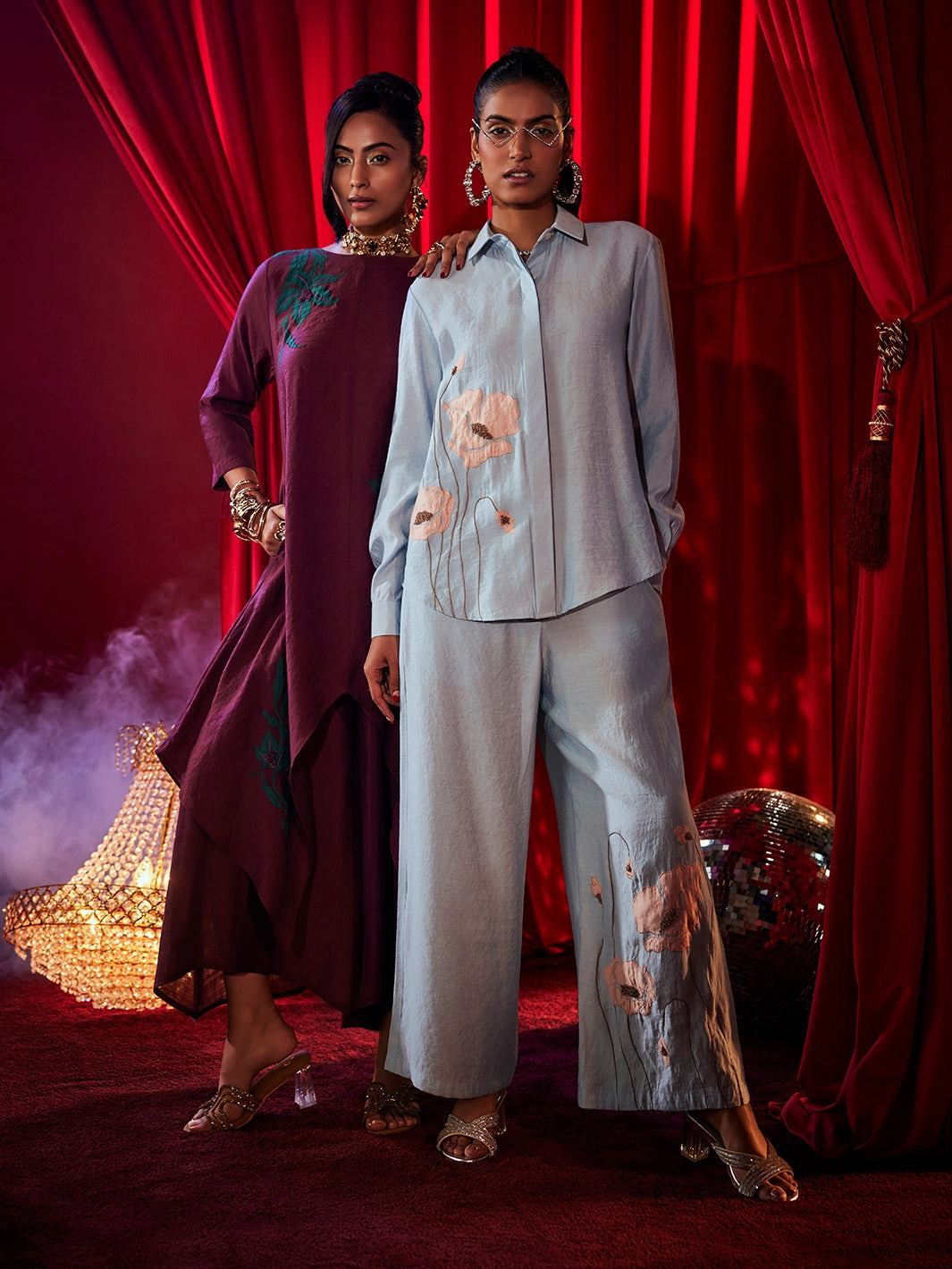 Feminine Touch Functional-Design Patchwork Embroidered Co-ord Set