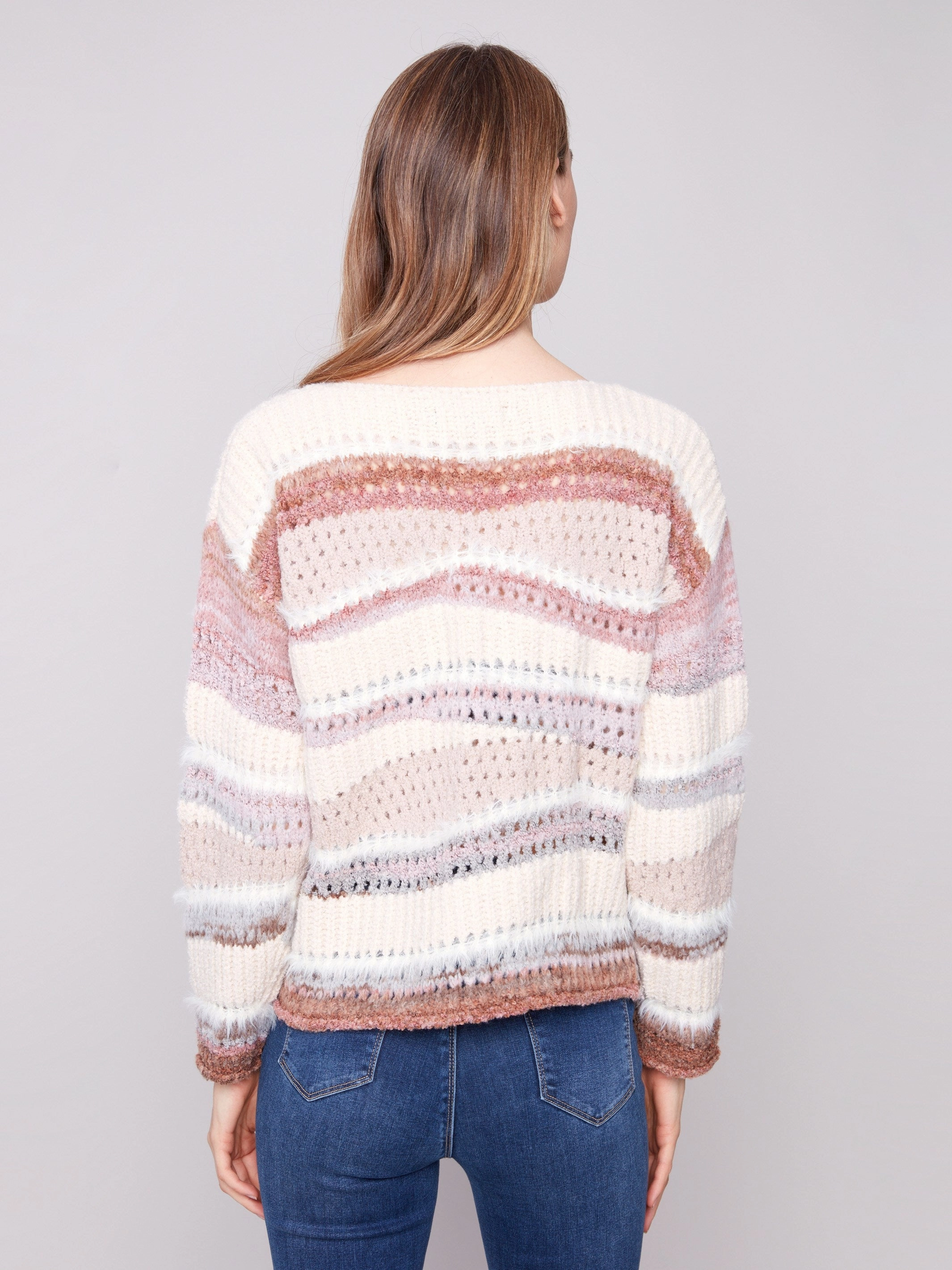 Patchwork Knit Drop Shoulder Sweater - Fig Abrasion resistant Writer