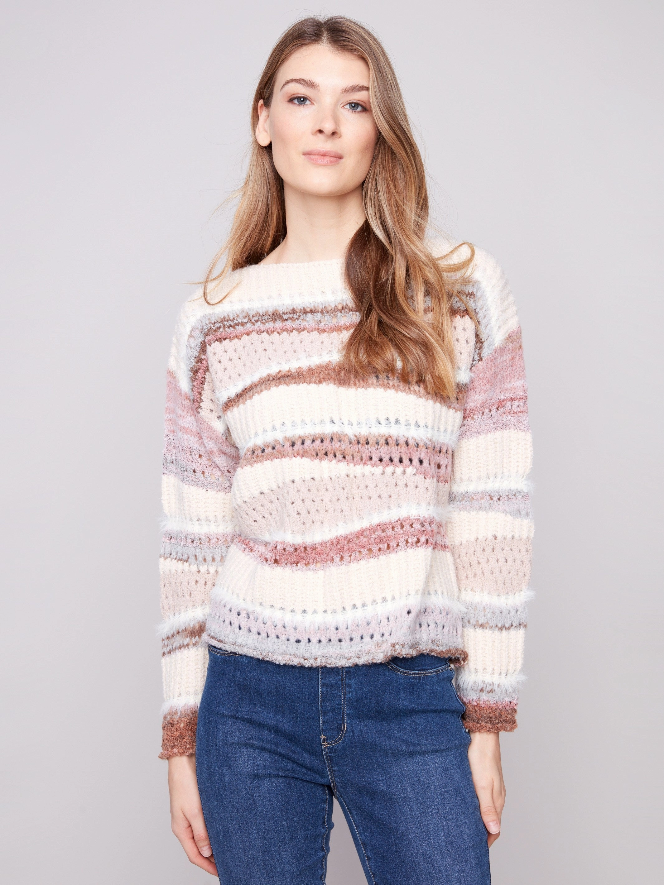 Beverage Patchwork Knit Drop Shoulder Sweater - Fig