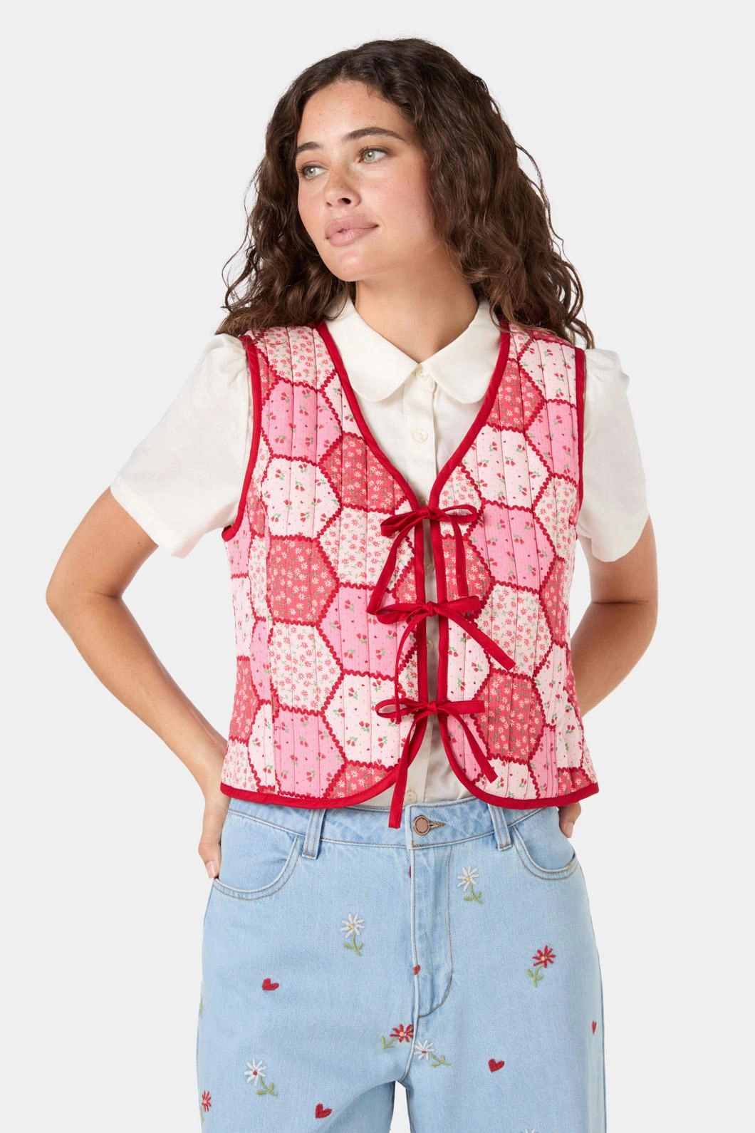 Patchwork Quilted Tie Vest Flexible Shoulder Gusset NonRestrictive Cut