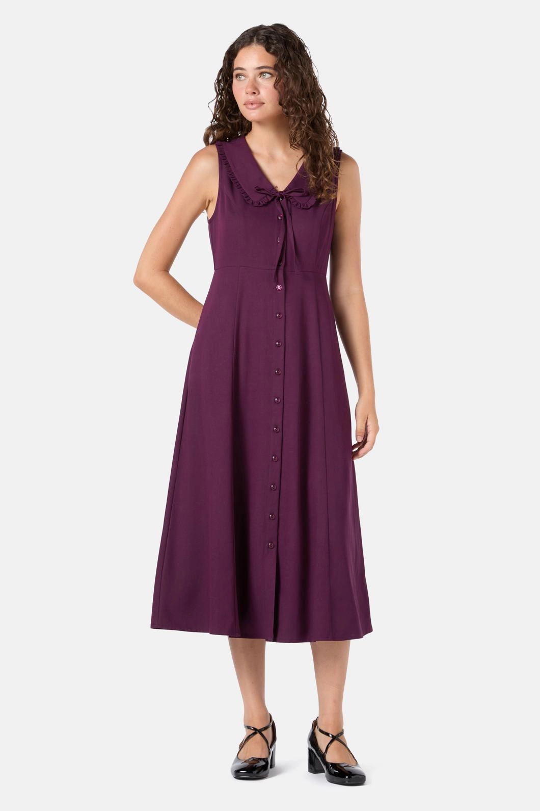 Pure Color Dorothy Collared Midi Dress