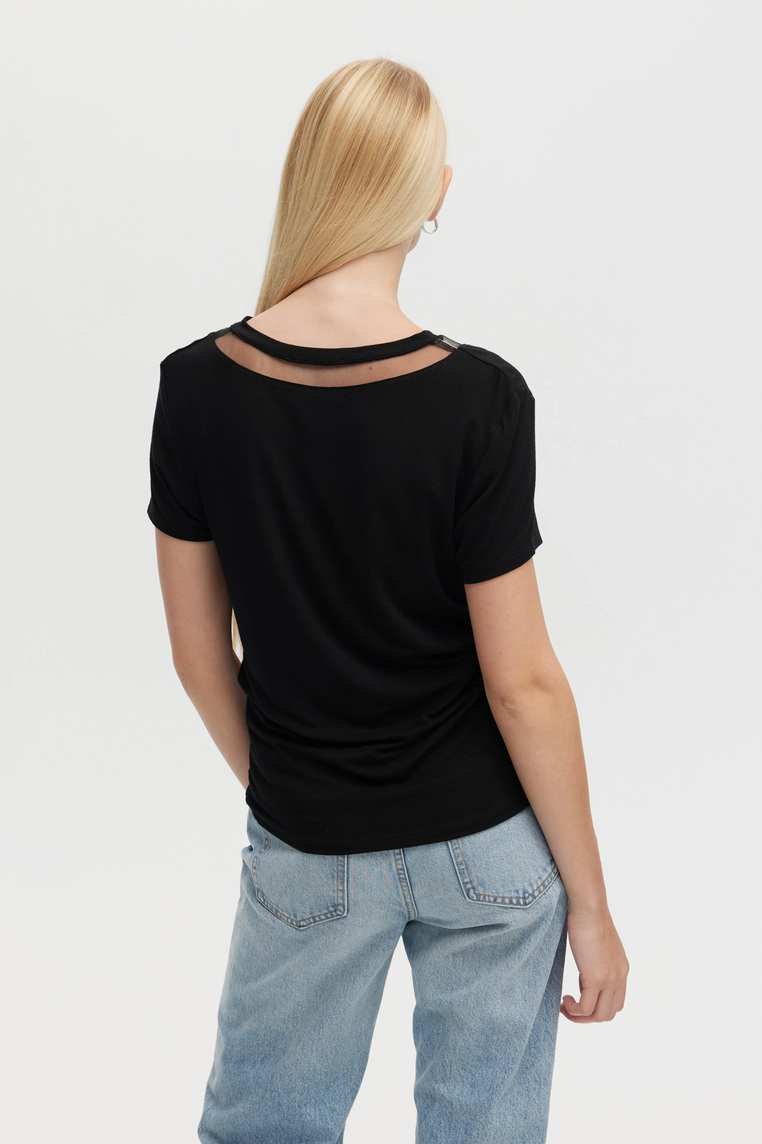 MachineWashable Fabric Comfortable Pants TULLE INSERTS V-NECK TEE