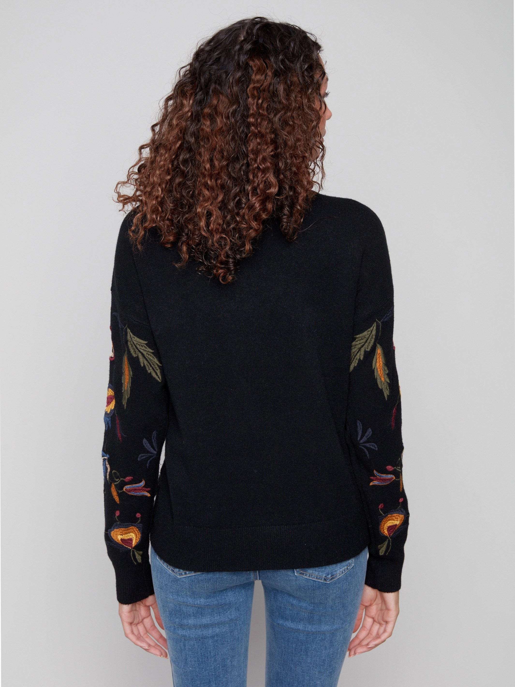 Embroidered Mock Neck Sweater - Black Modern
