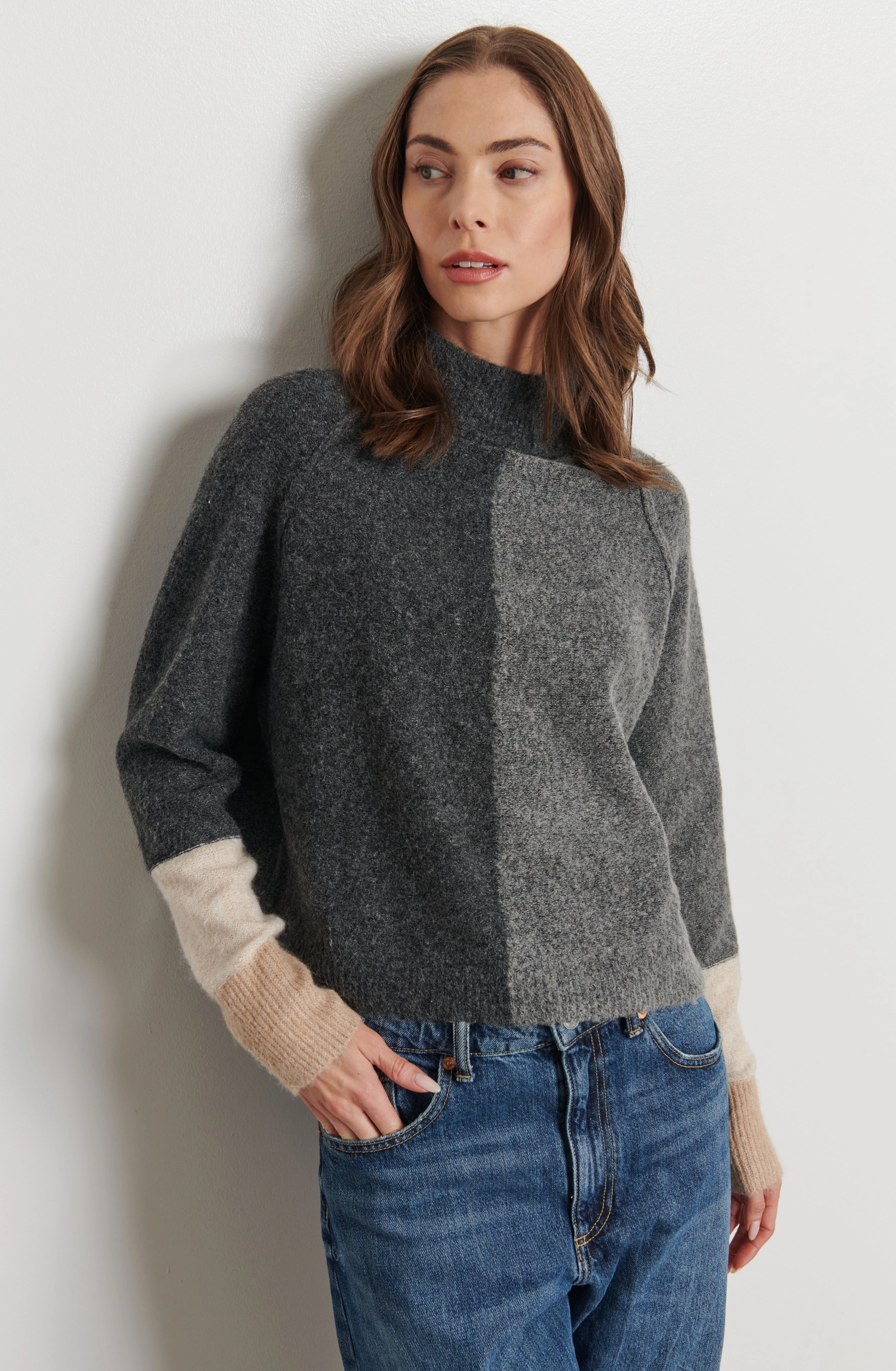 PIPPA COLOUR BLOCK MOCK NECK SWEATER DoubleLayerReinforcement