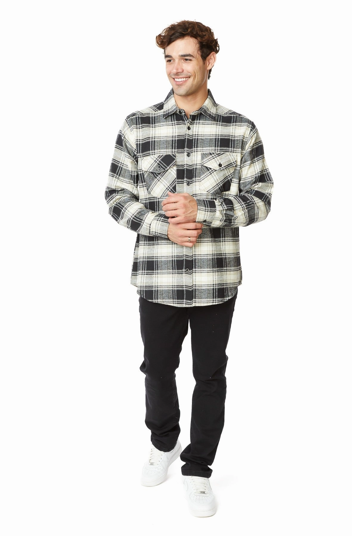 PLAID FLANNEL SHIRT FlexibleCollarStructure Soft Cotton Blend