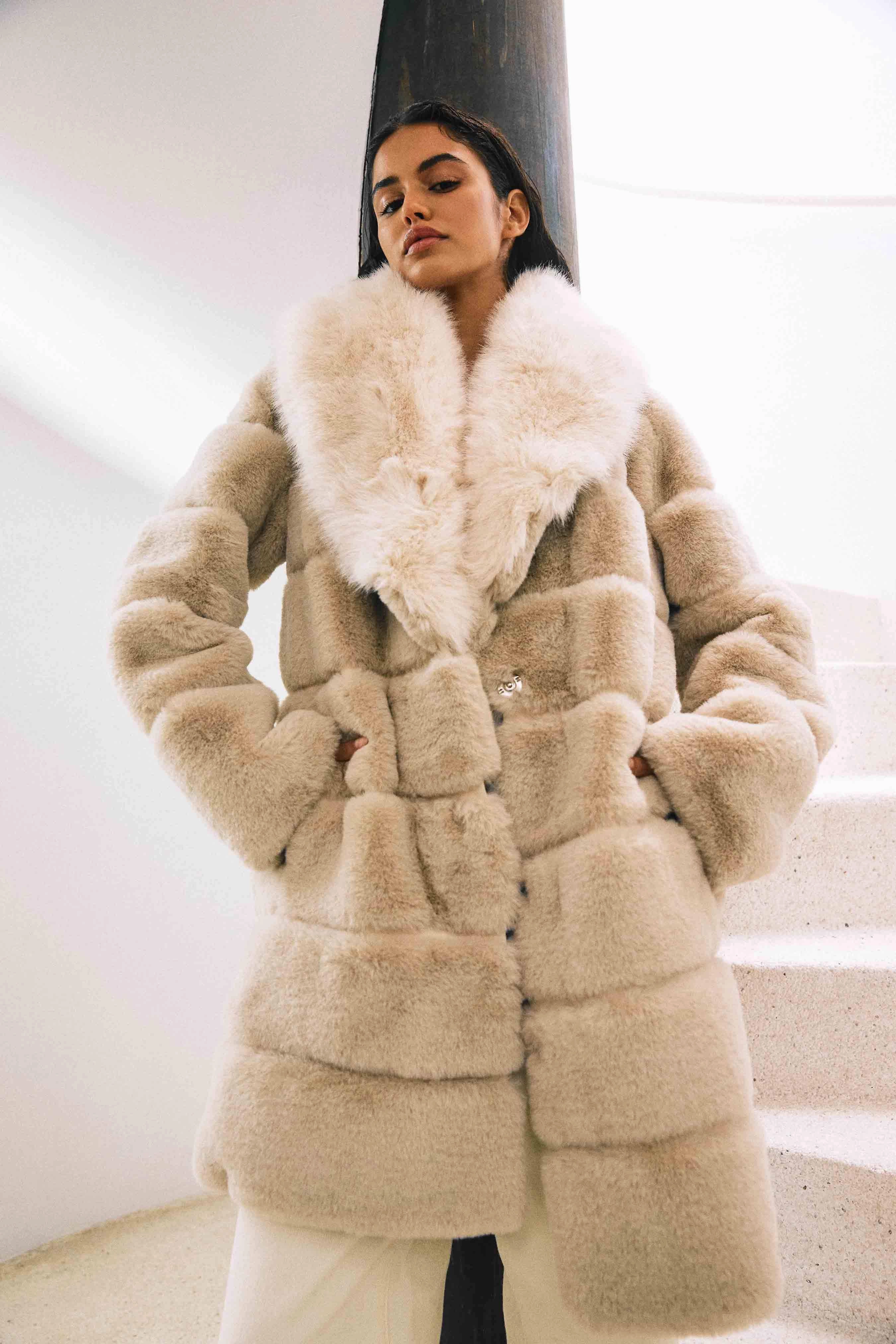 Keystone Faux Fur Coat in Beige Fall Mood Bright Appeal
