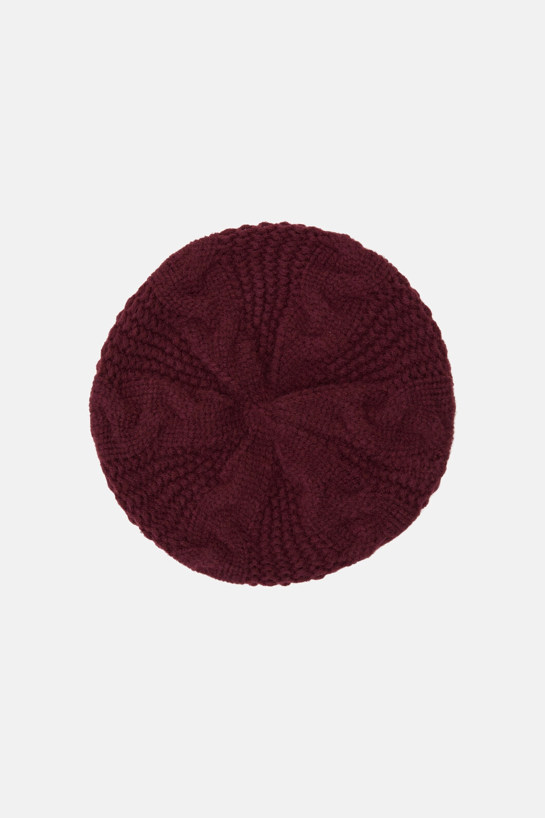 Soft Touch Texture Flexible Fit Plum Cable Knit Beret