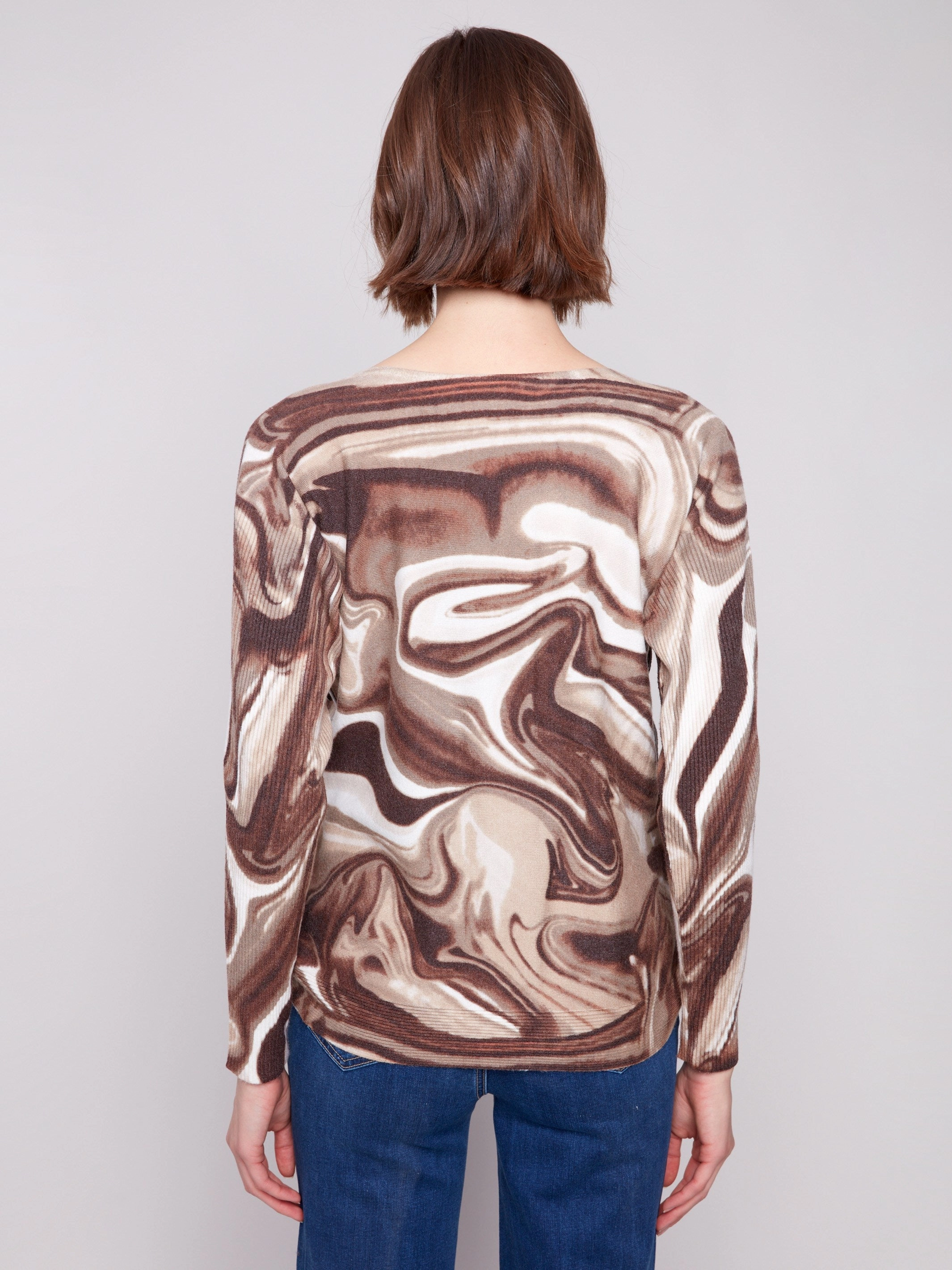 loafers Printed Boat Neck Sweater With Side Buttons - Swirls