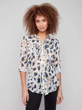 Pastel tone Easter Printed Button-Up Blouse - Animal