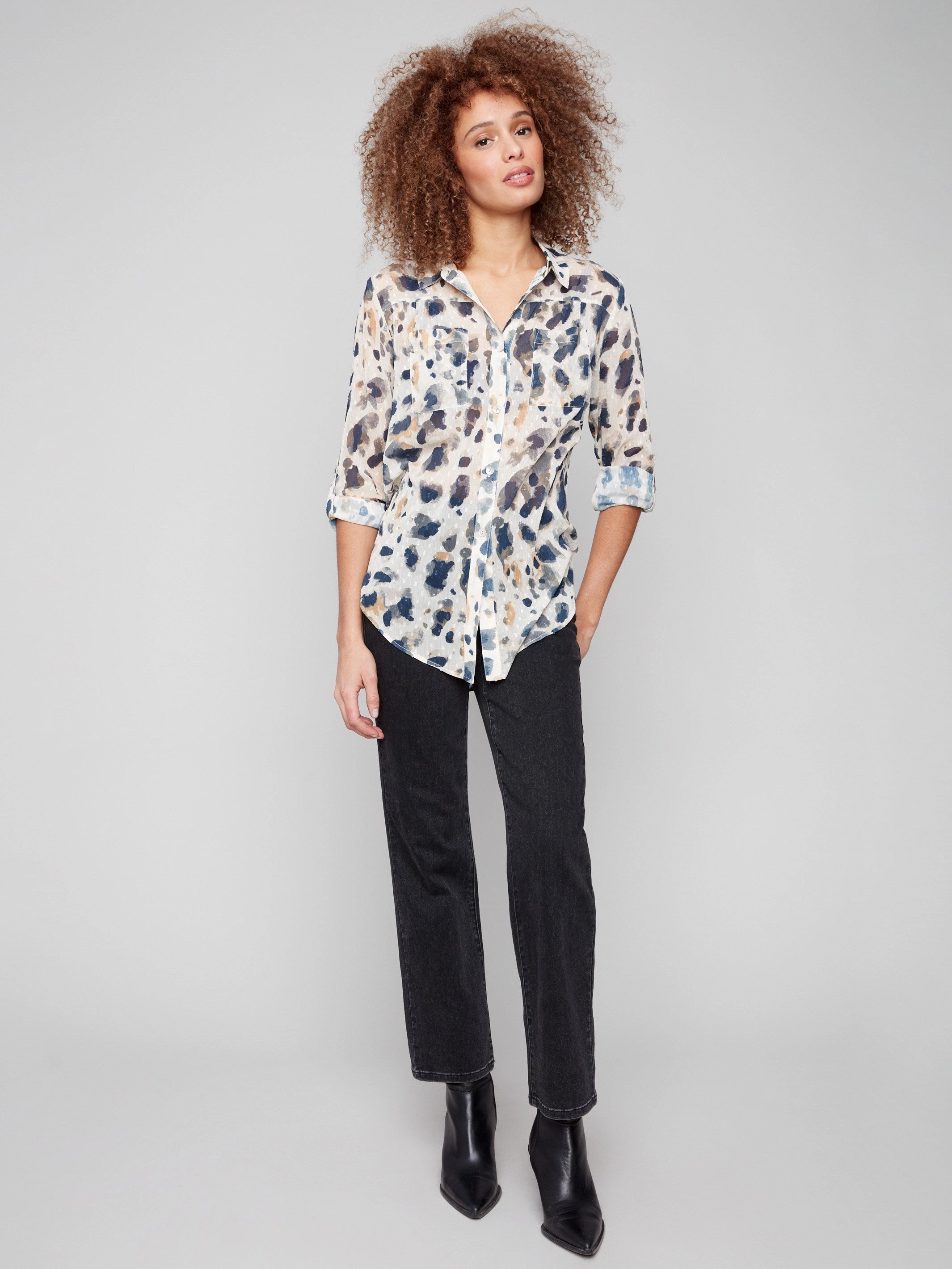Printed Button-Up Blouse - Animal Casual