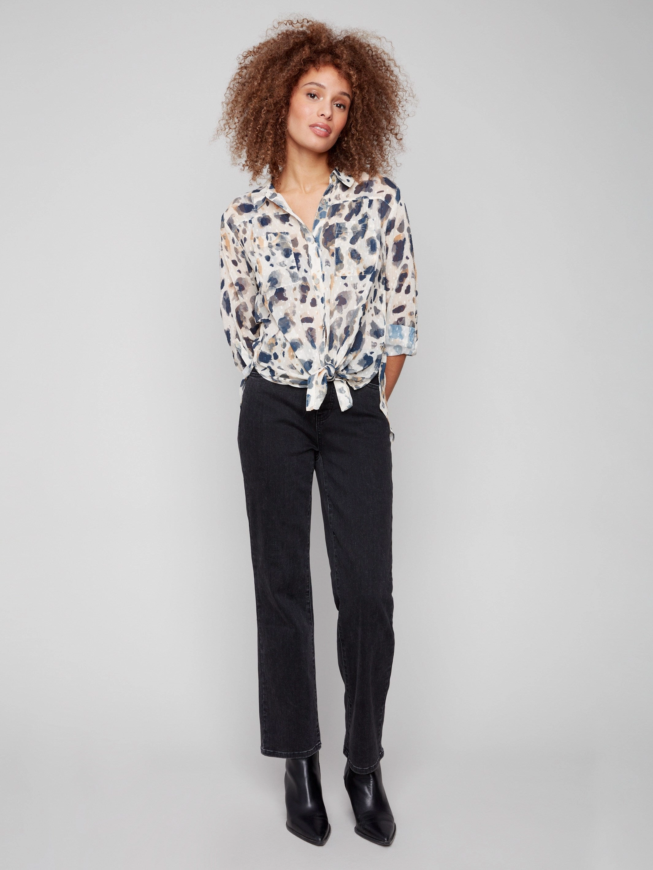 Repair Regular - size Printed Button-Up Blouse - Animal