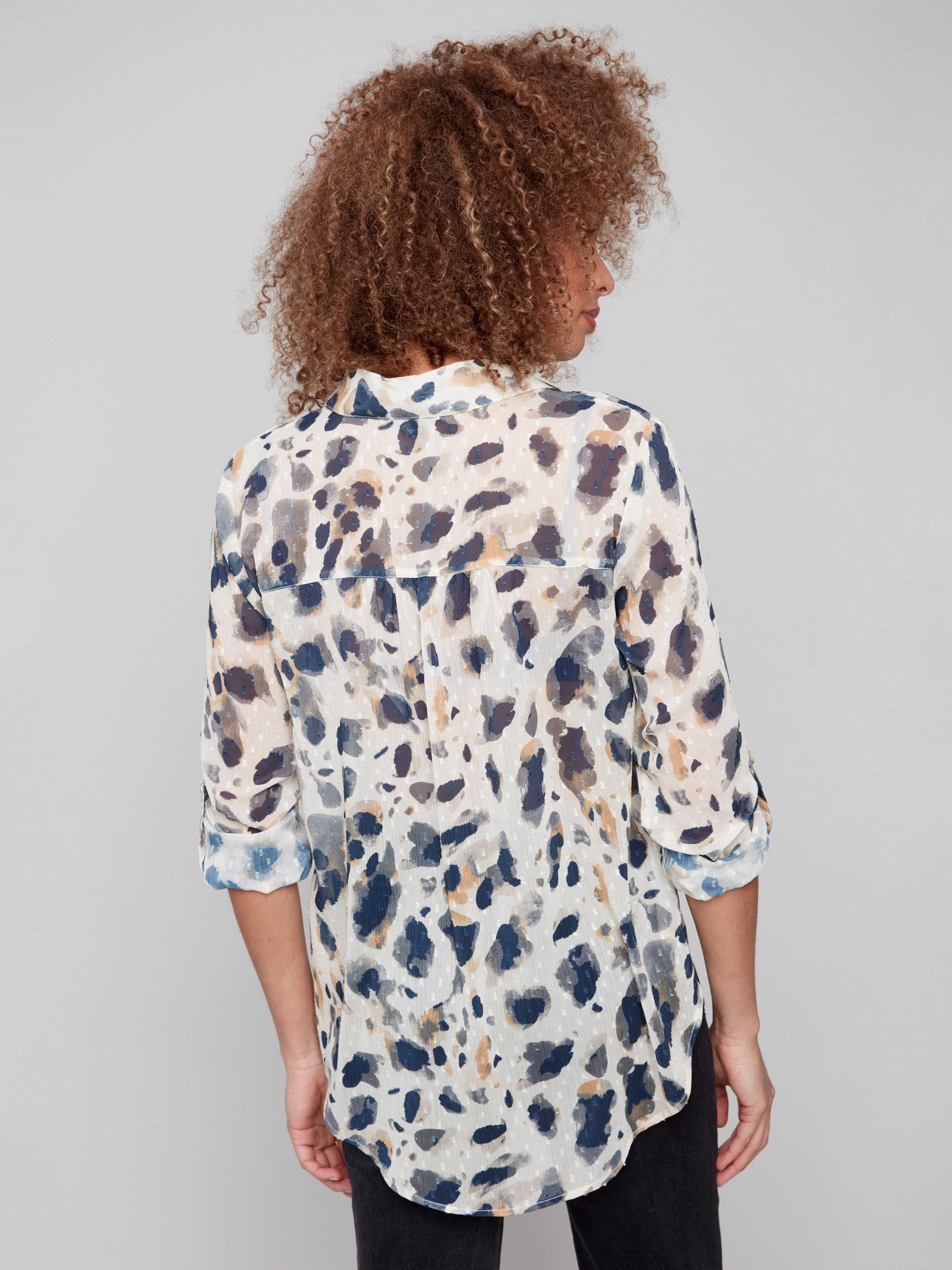 Versatile Layering Fit Youthful Printed Button-Up Blouse - Animal