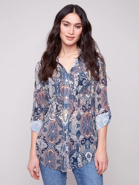 Printed Button-Up Blouse - Jolly Afternoon outing
