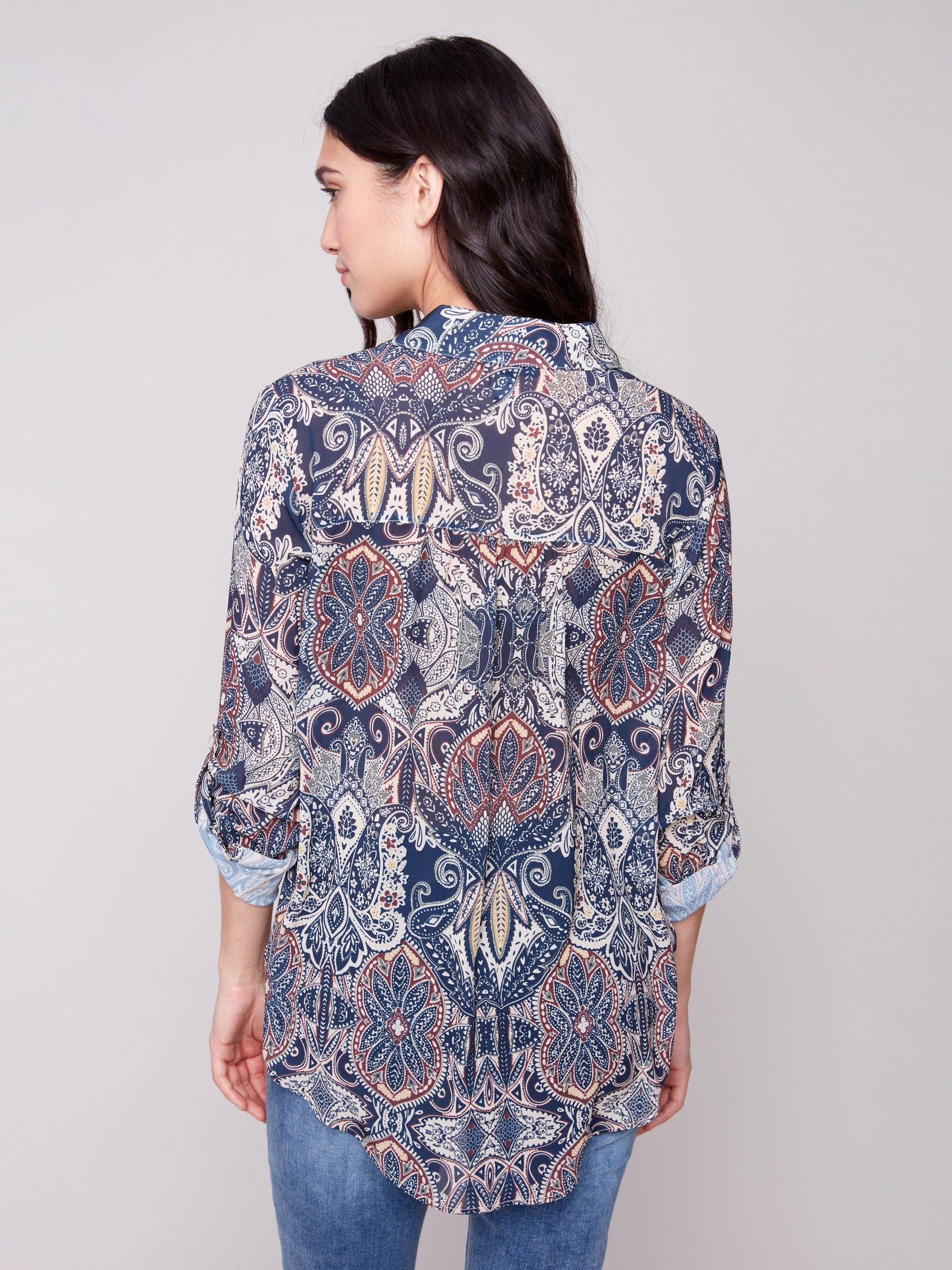 Zip Up Summer - wear Printed Button-Up Blouse - Jolly