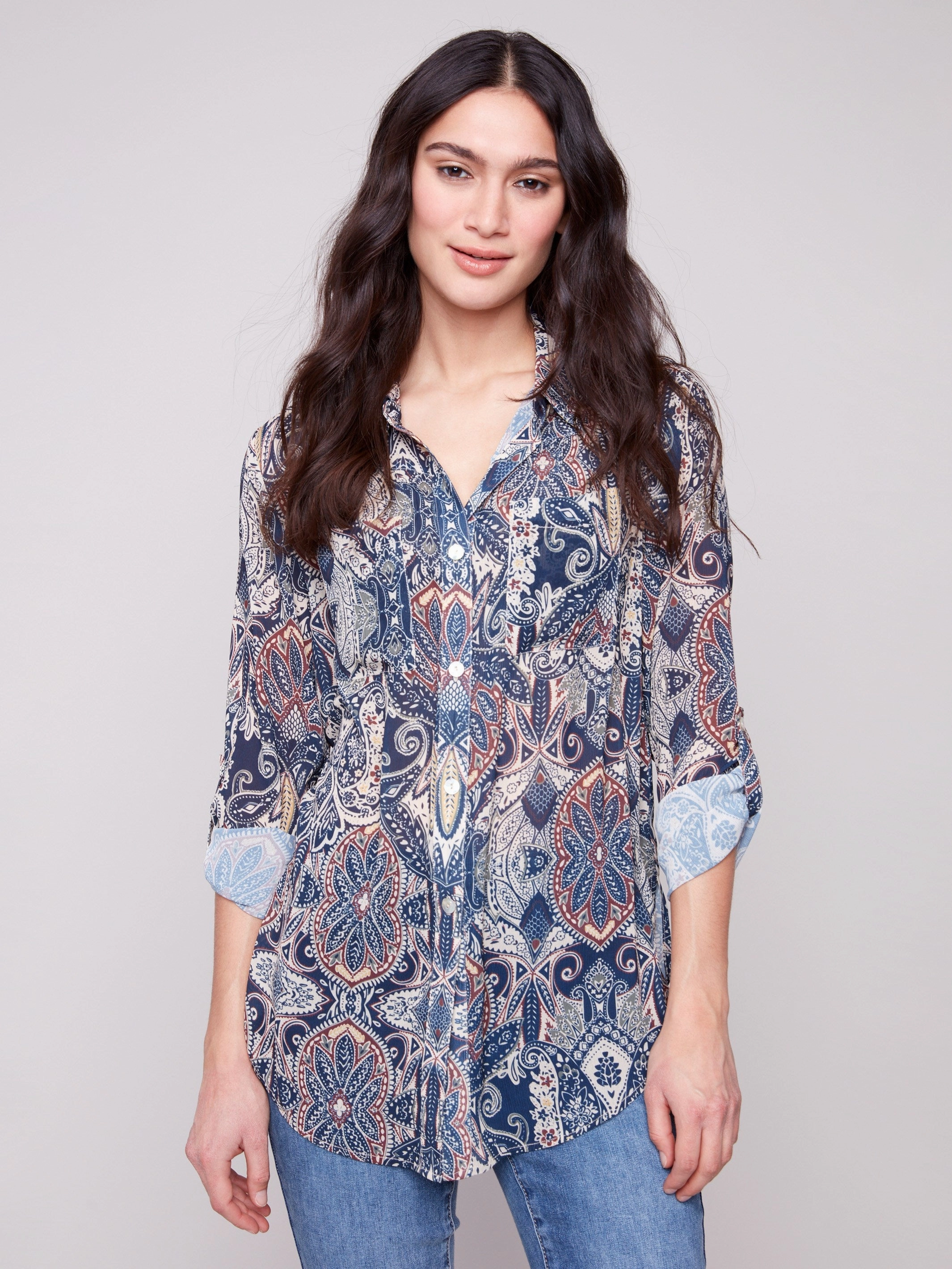 Printed Button-Up Blouse - Jolly Afternoon outing