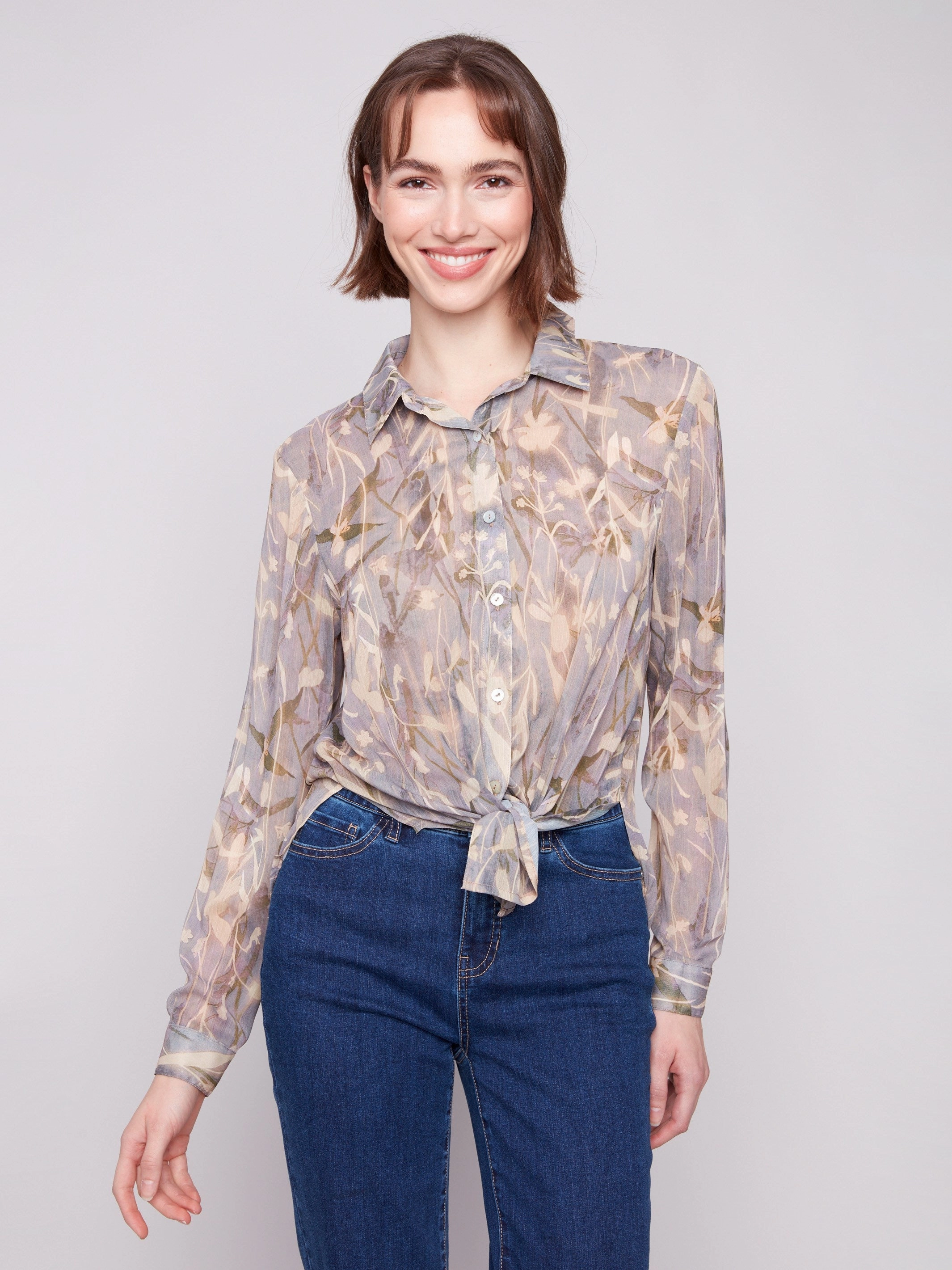 Printed Chiffon Button-Down Shirt - Serene Fashionable Trend