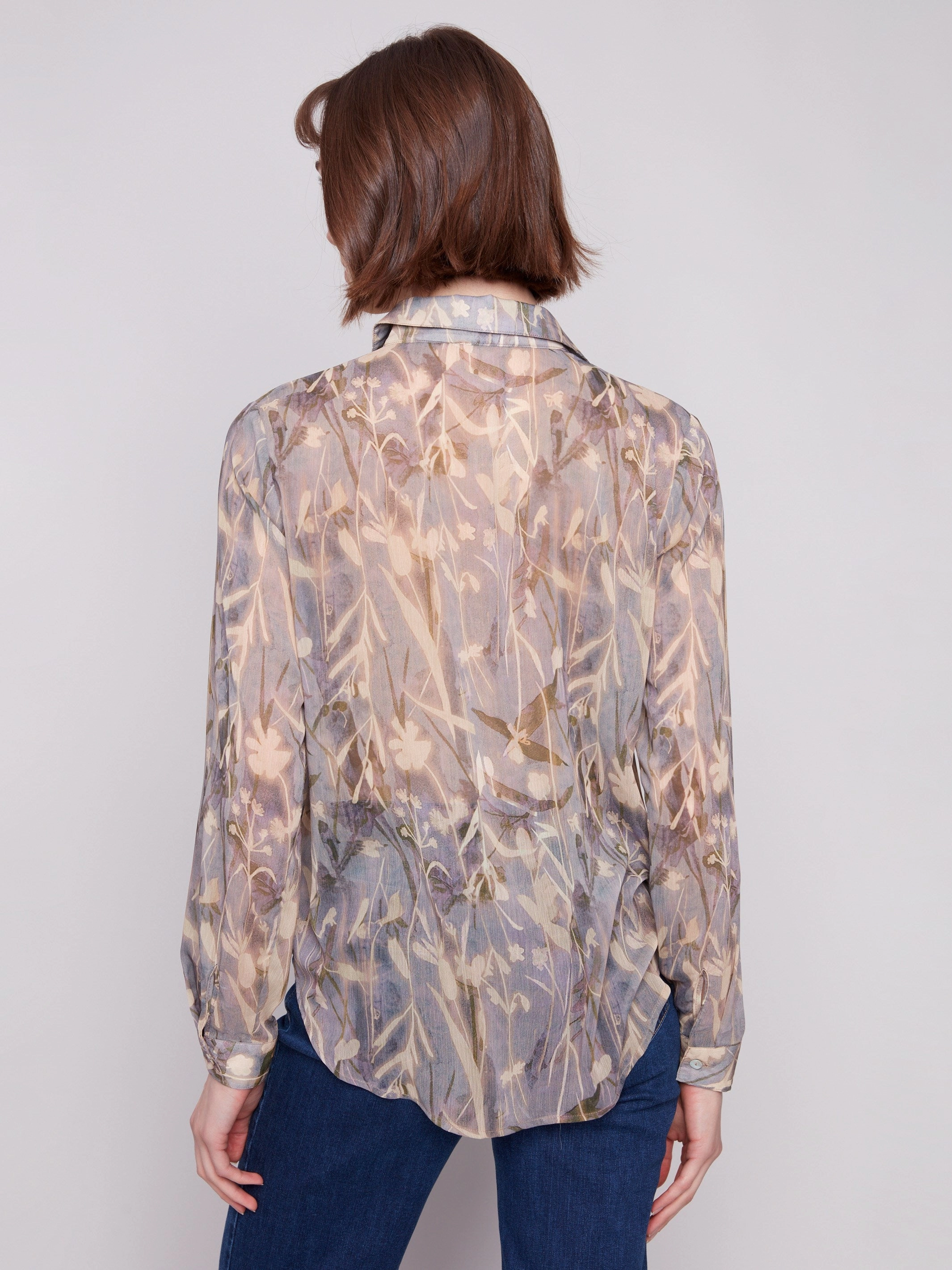 Accessorize Party - Wear Printed Chiffon Button-Down Shirt - Serene