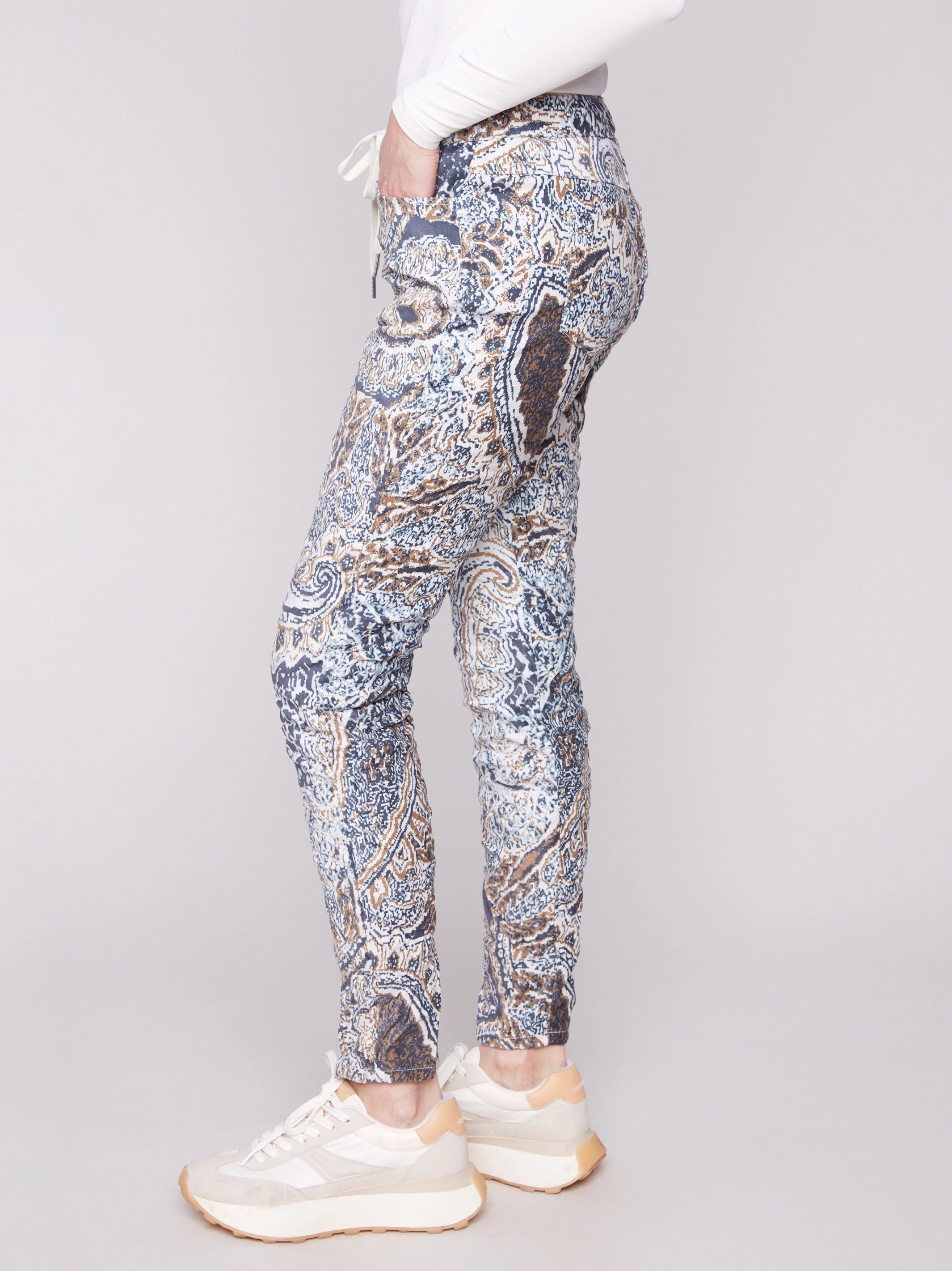Moisture control Printed Crinkle Suede Jogger Pants - Bohemian