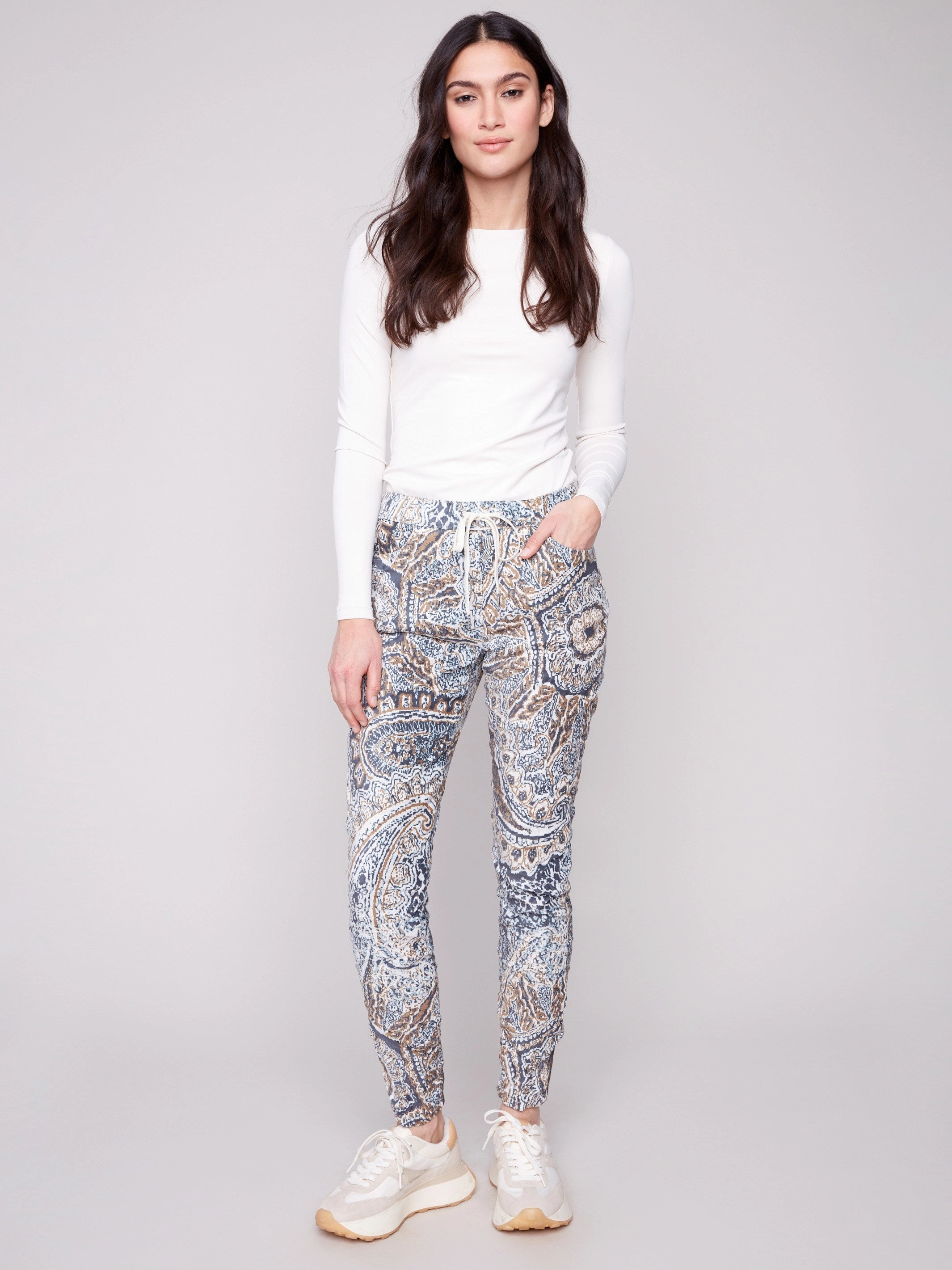 Printed Crinkle Suede Jogger Pants - Bohemian Breathable Base Commuter Fit