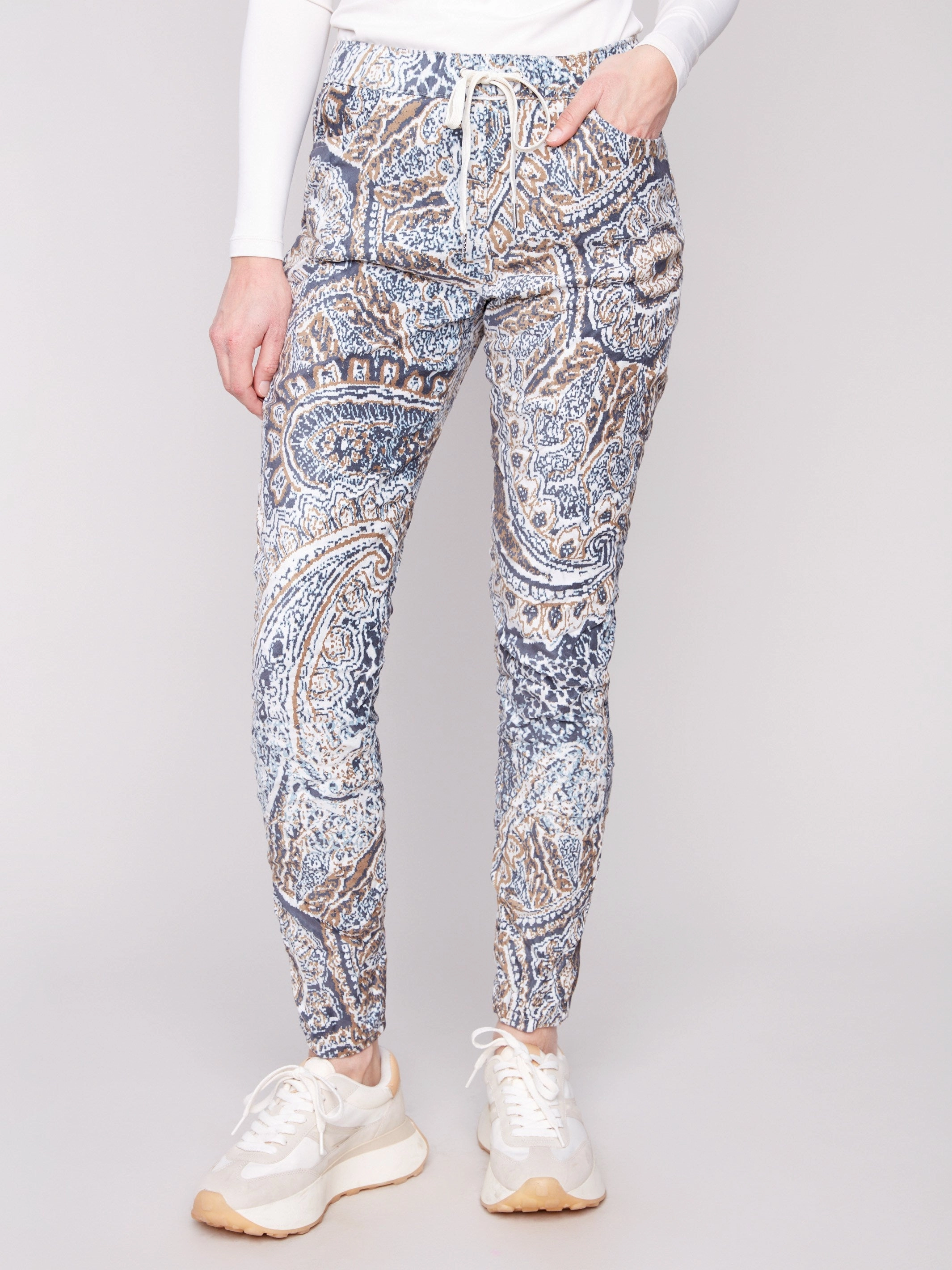 Minimal Bulk Printed Crinkle Suede Jogger Pants - Bohemian