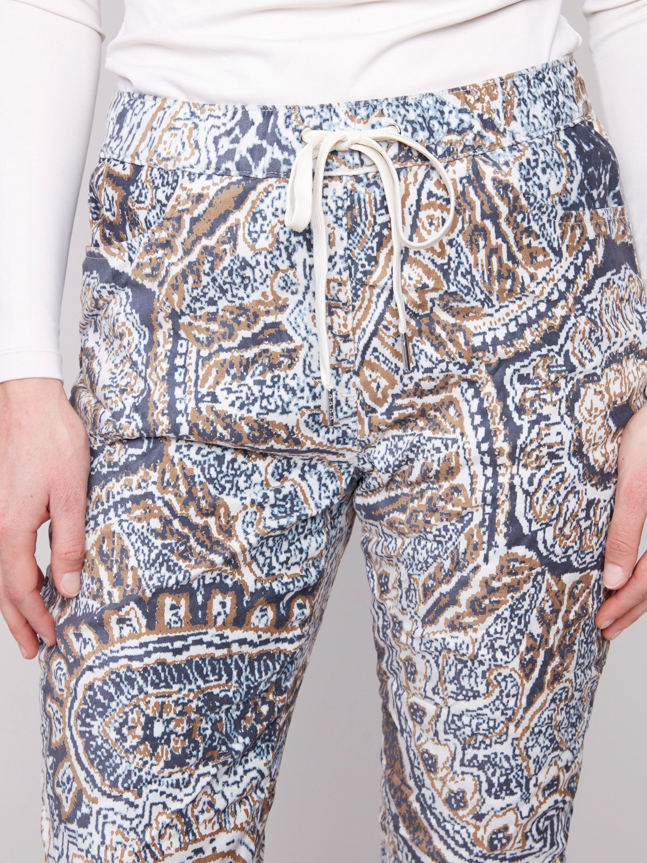 Printed Crinkle Suede Jogger Pants - Bohemian Soft Finish