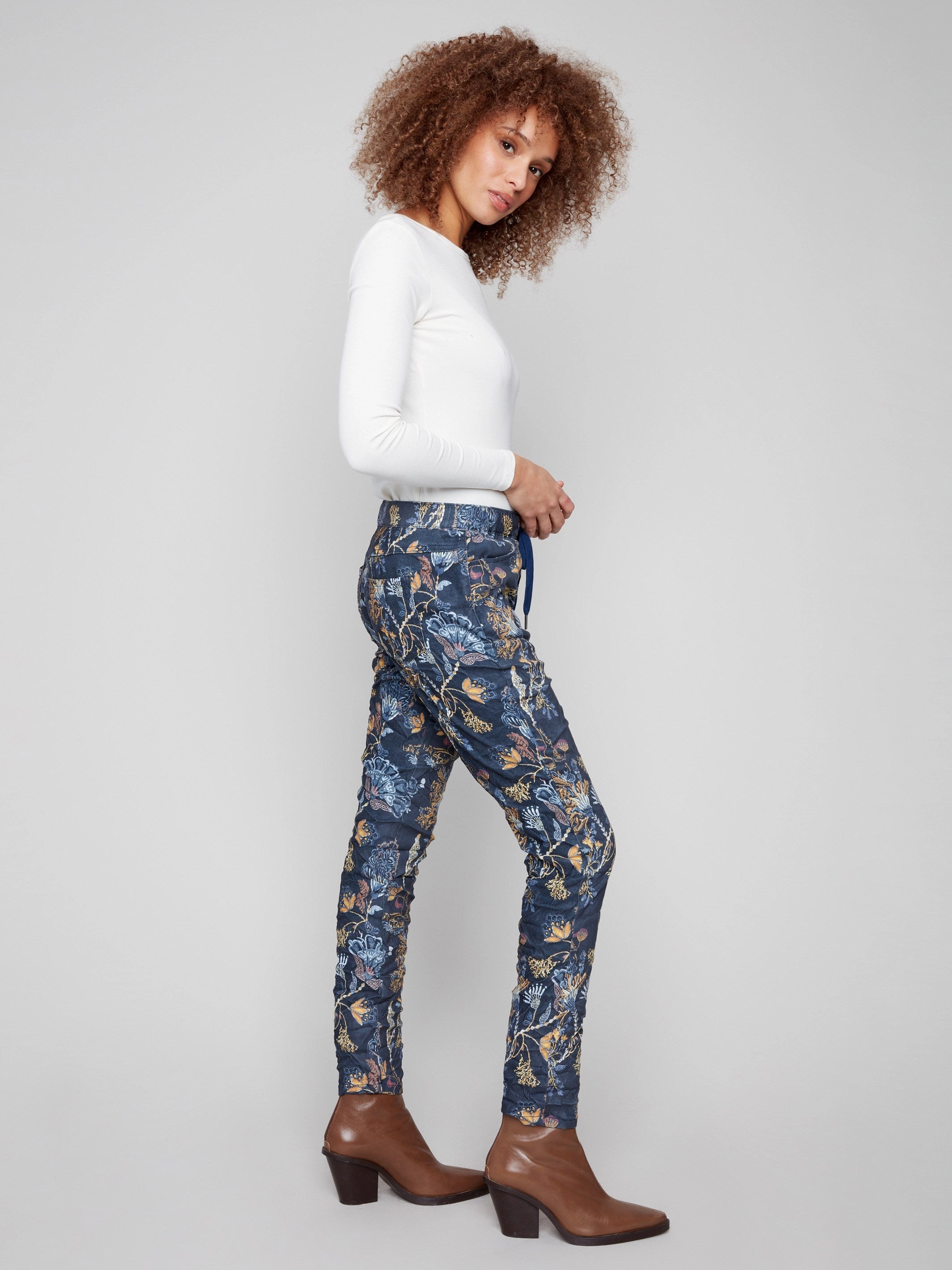 Chilly Day Ready Printed Crinkle Suede Jogger Pants - Rio