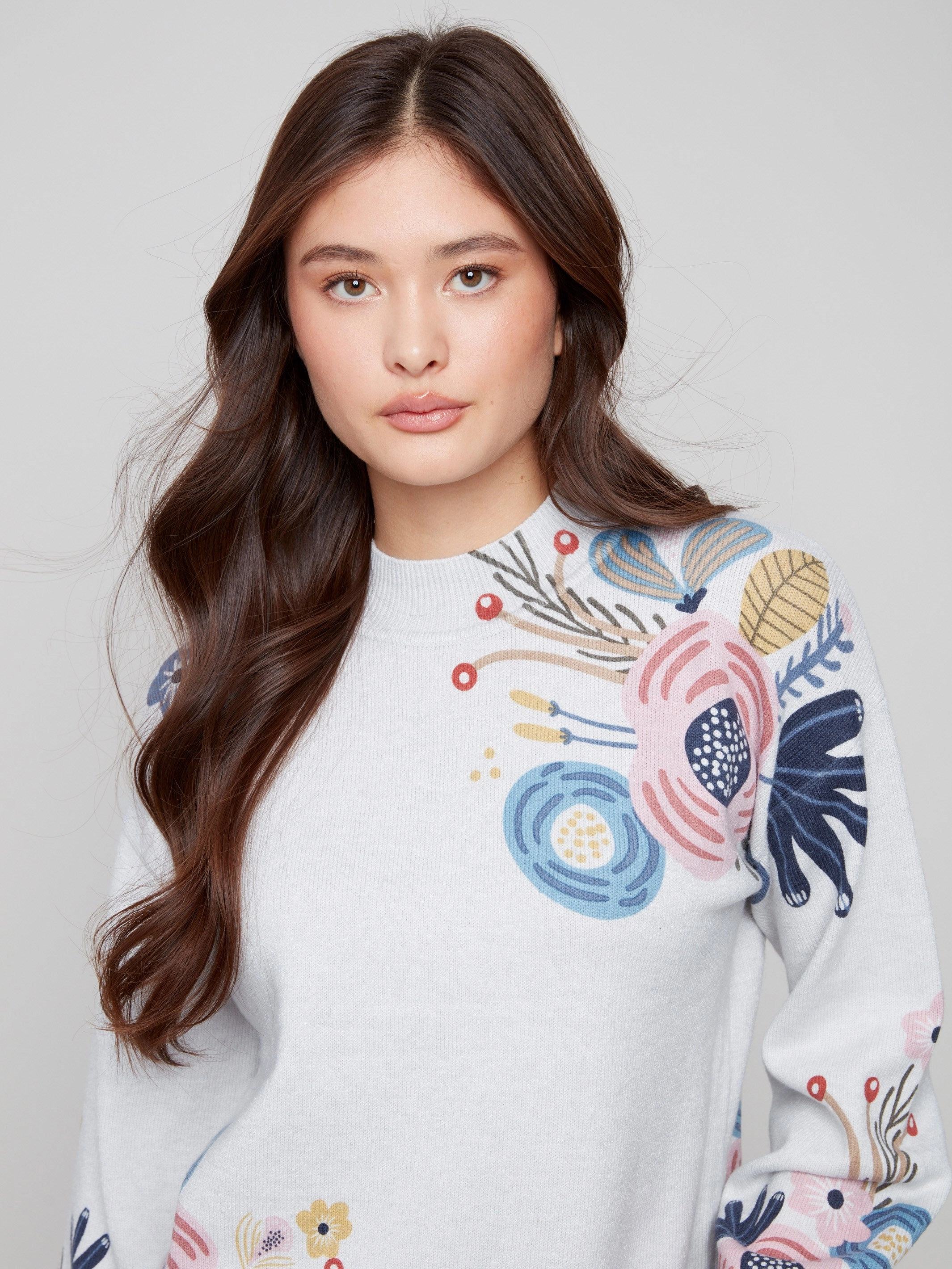 Printed TV show Printed Mock Neck Sweater - Heather Light Grey
