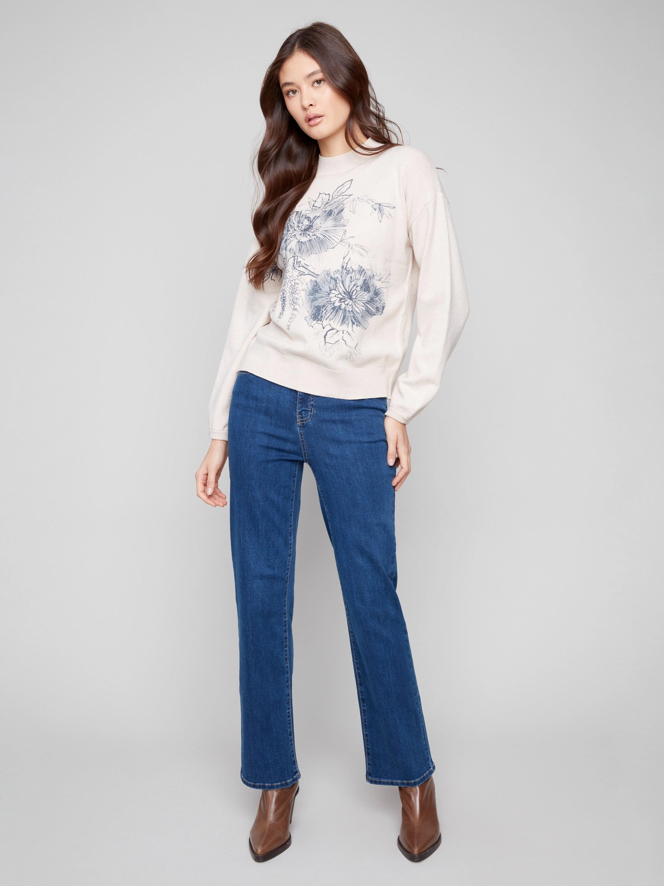 bedroom Playroom Printed Mock Neck Sweater - Heather Oat